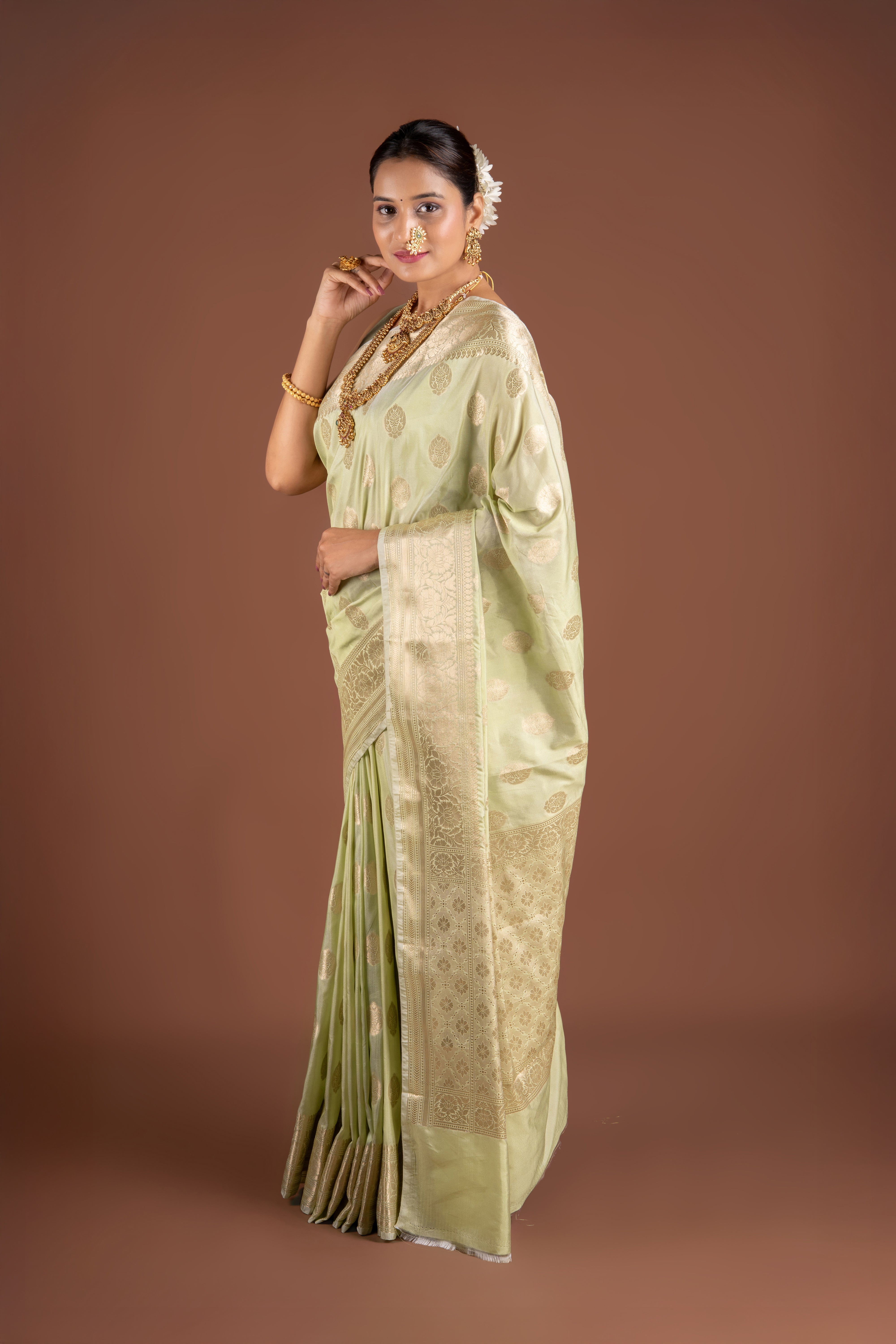 Pastel Green Katan Silk Banarasi Saree