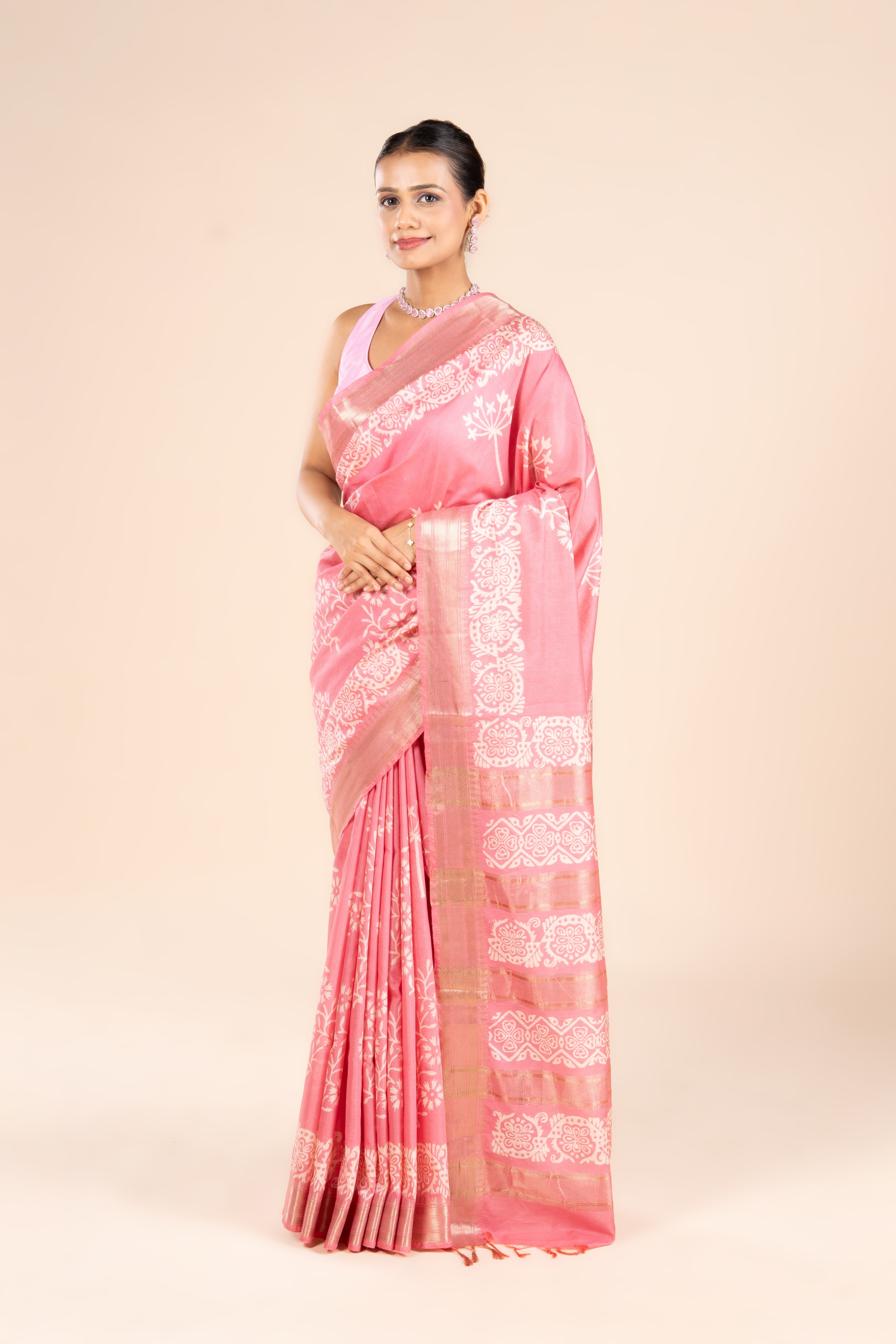 Pink Tussar Silk Saree