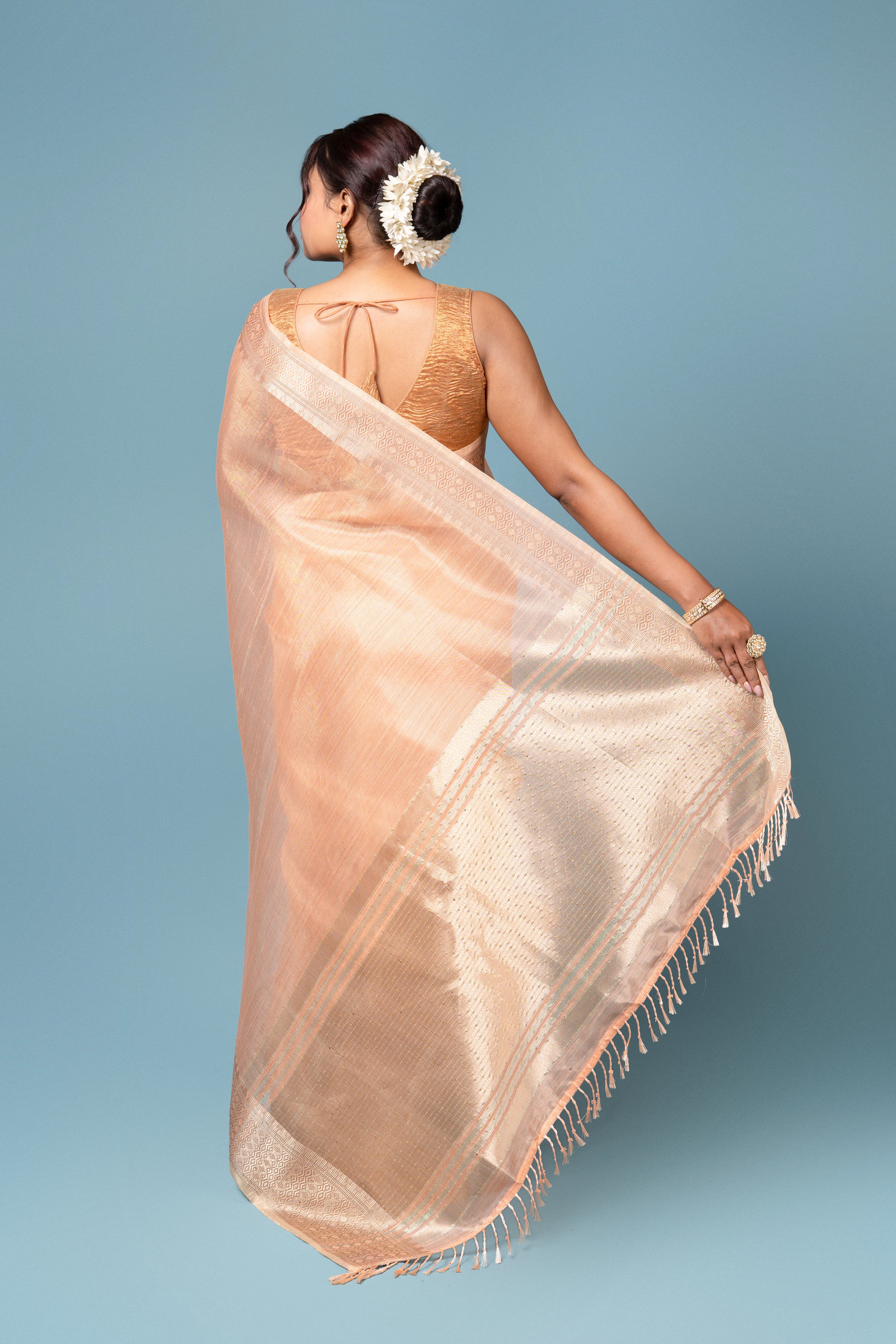 Light Orange Tussar Silk Saree