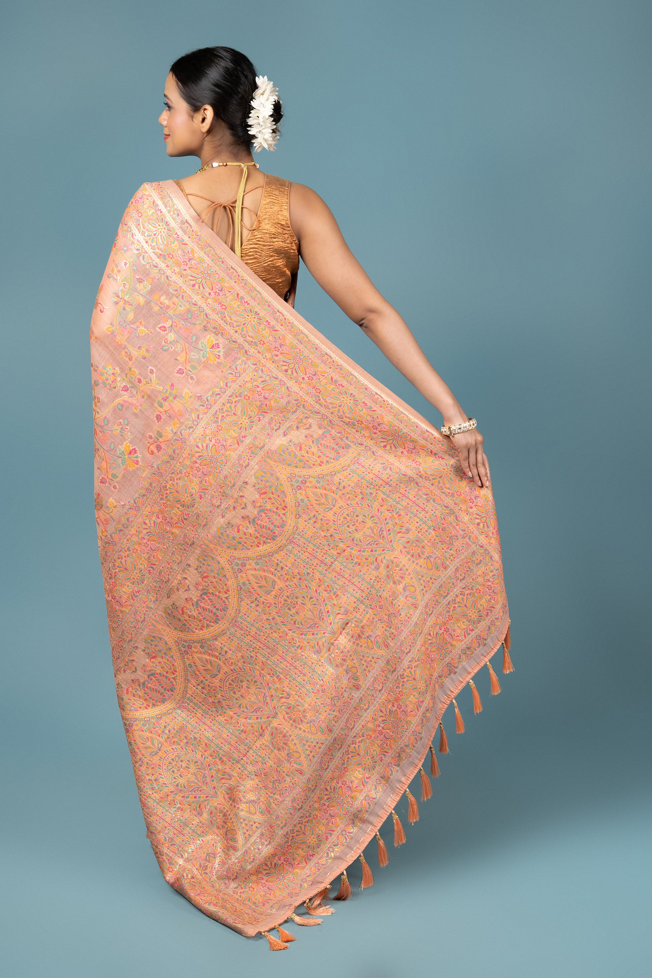 Pastel Pink Cotton Pashmina Saree