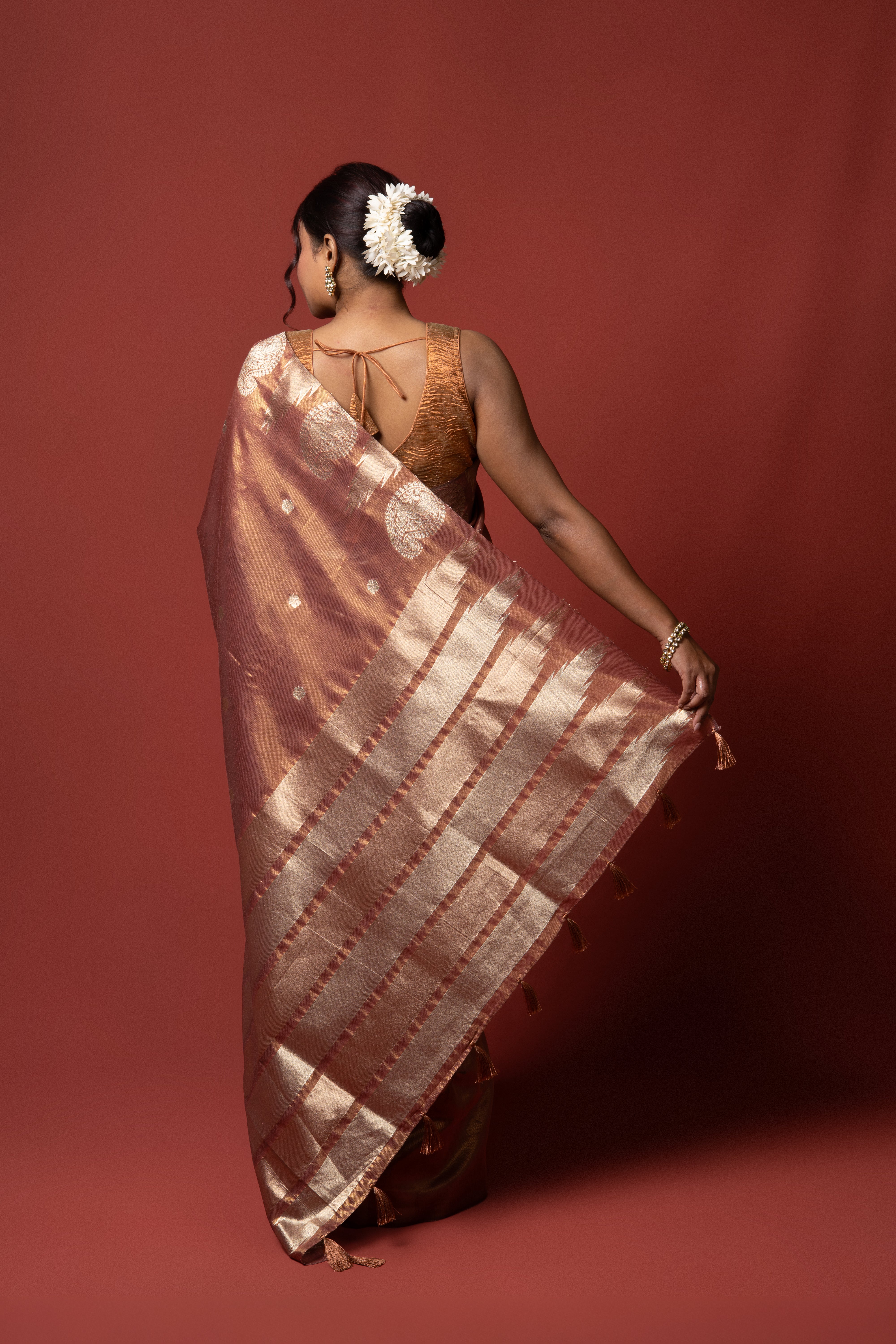 Rust Tussar Silk Saree