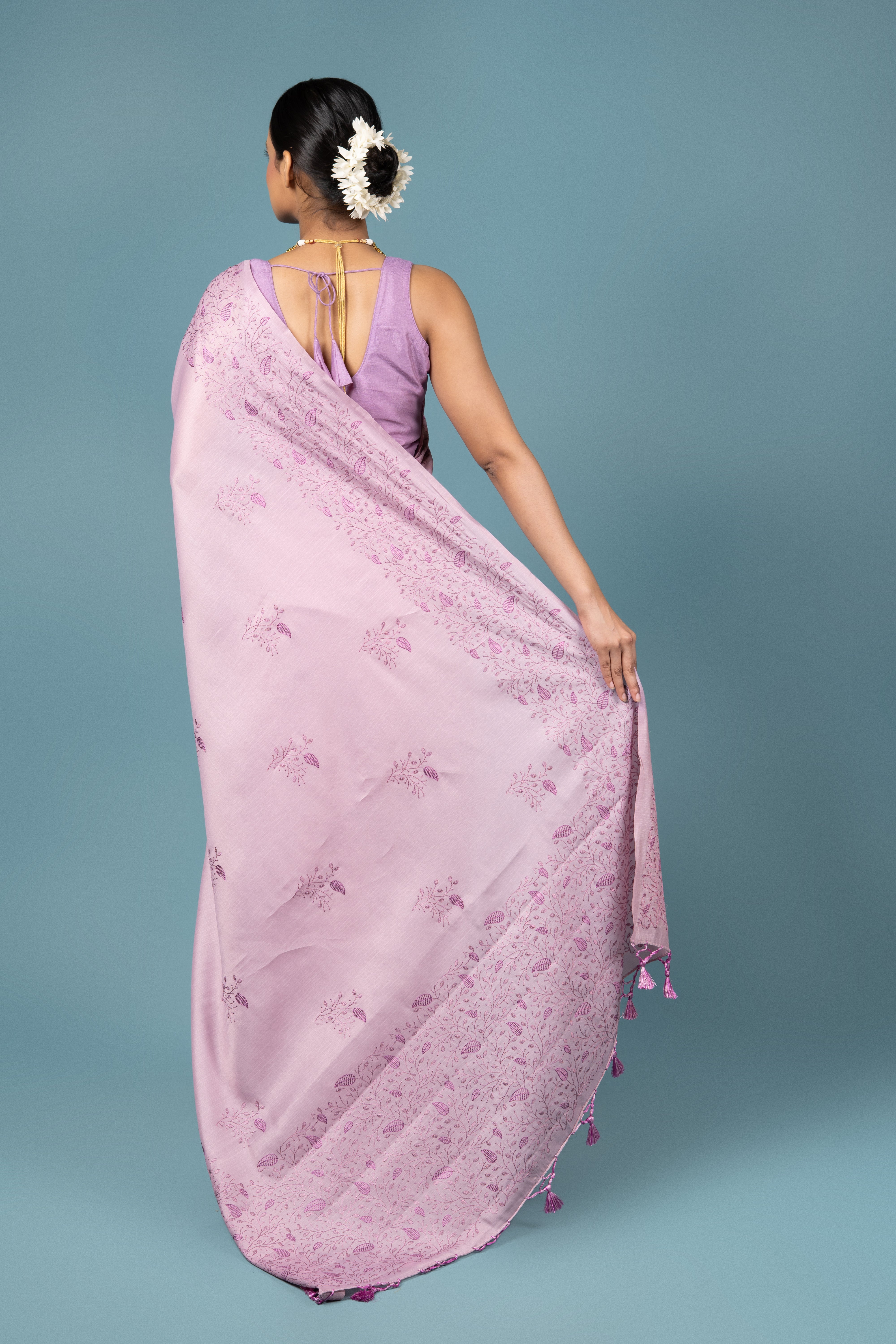 Lavender Tussar Silk Saree