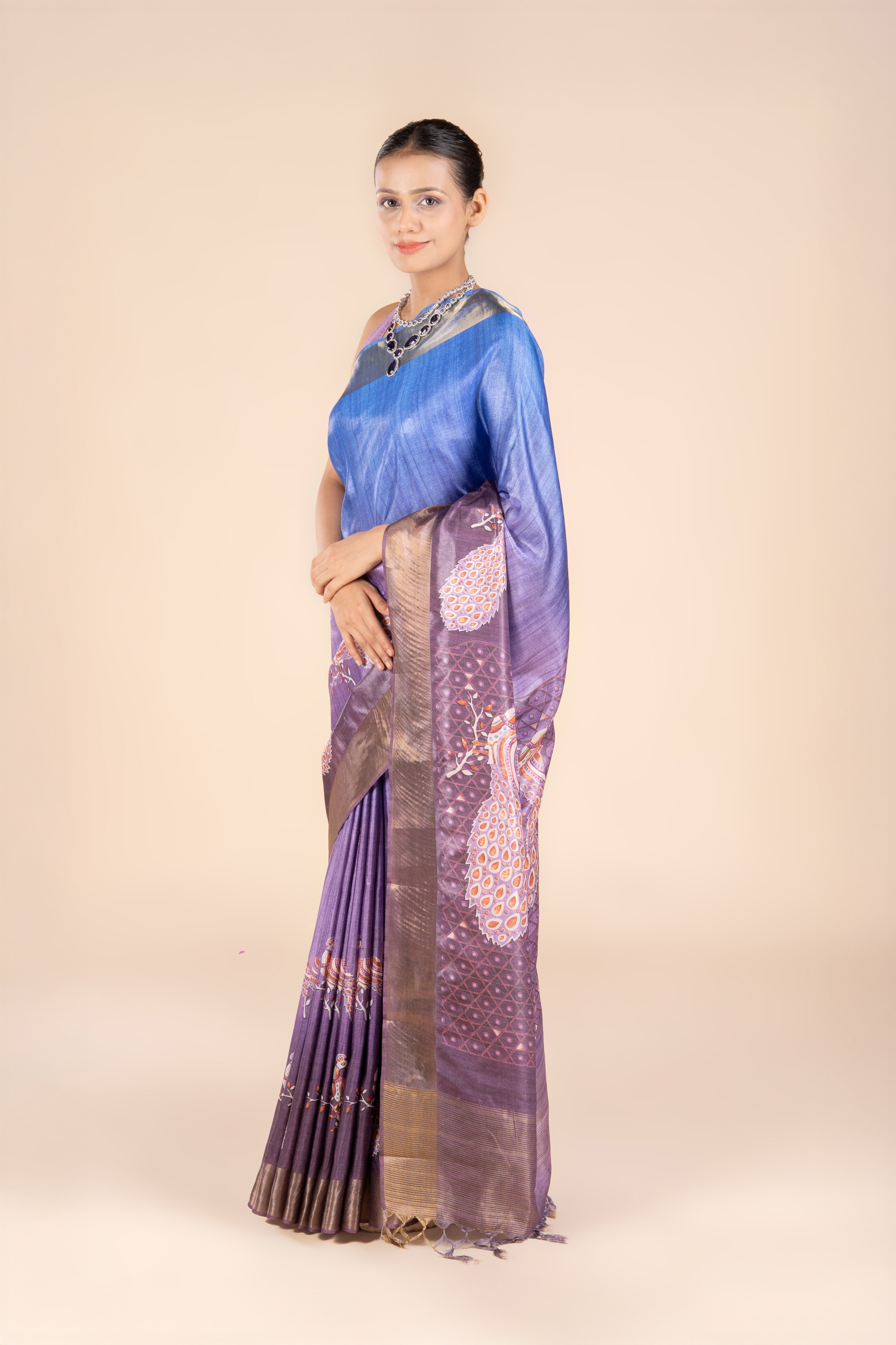 Ombré Purple Dupion Silk Saree