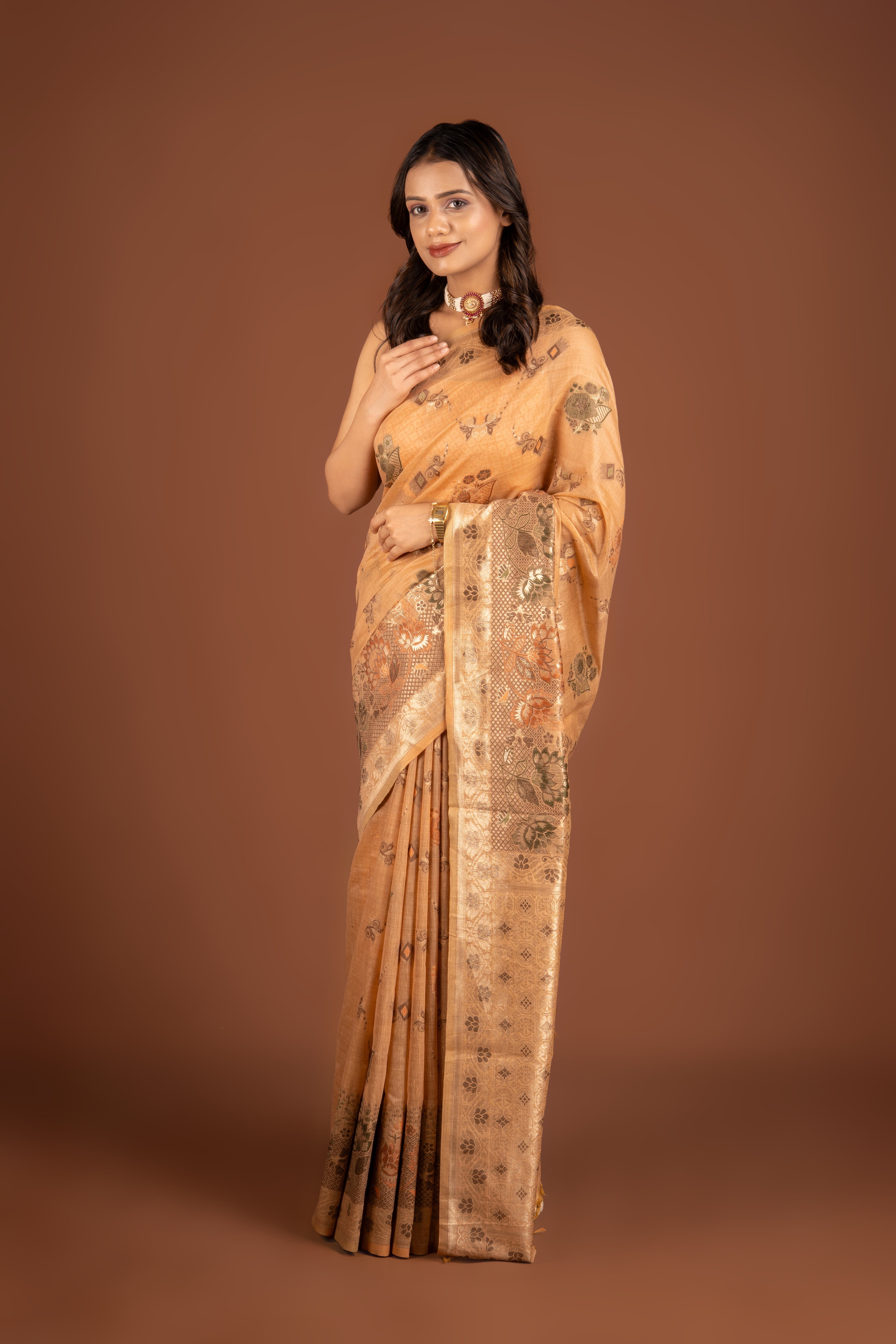 Peach Silk Linen Saree