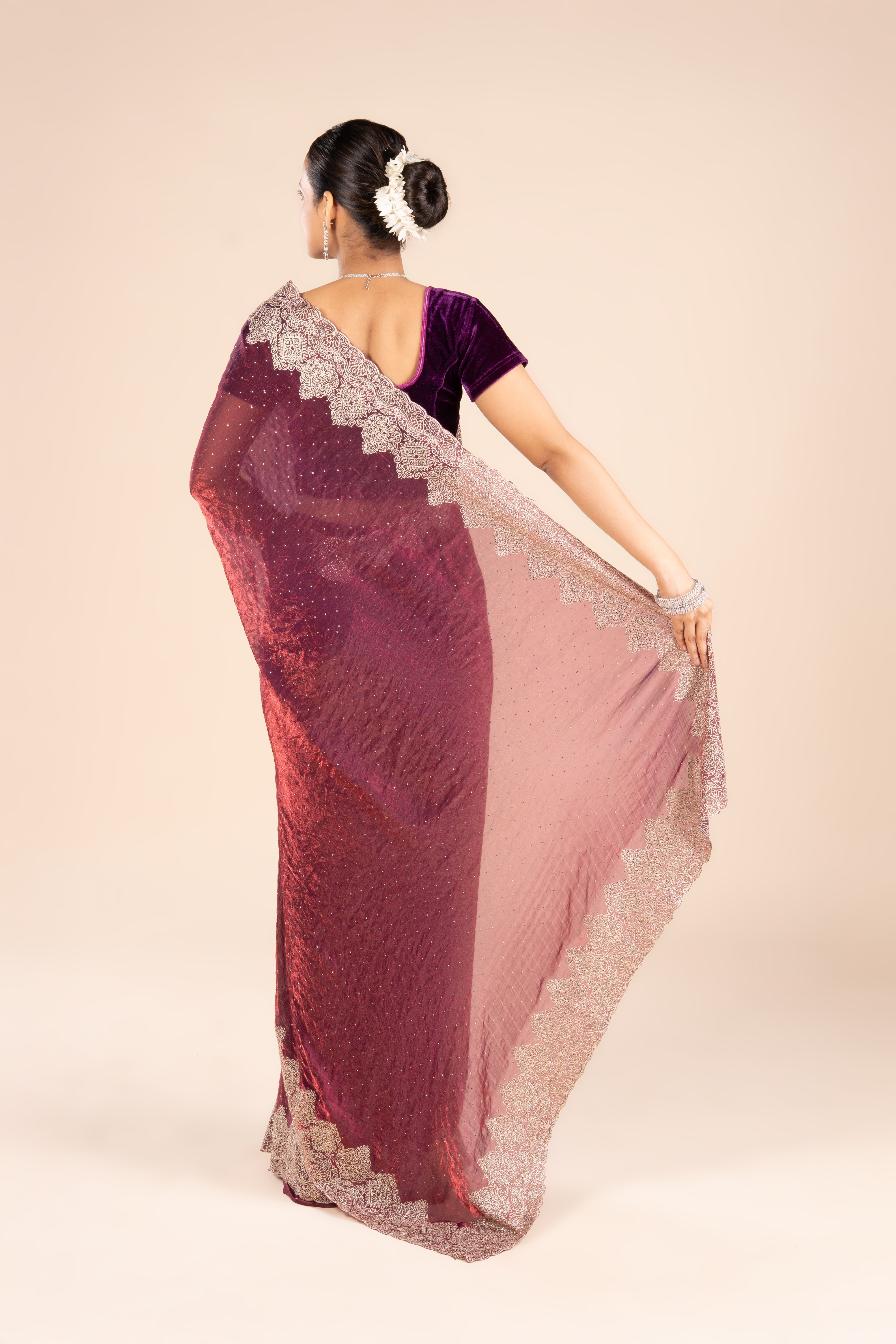 Maroon Organza Saree with Swarowski work