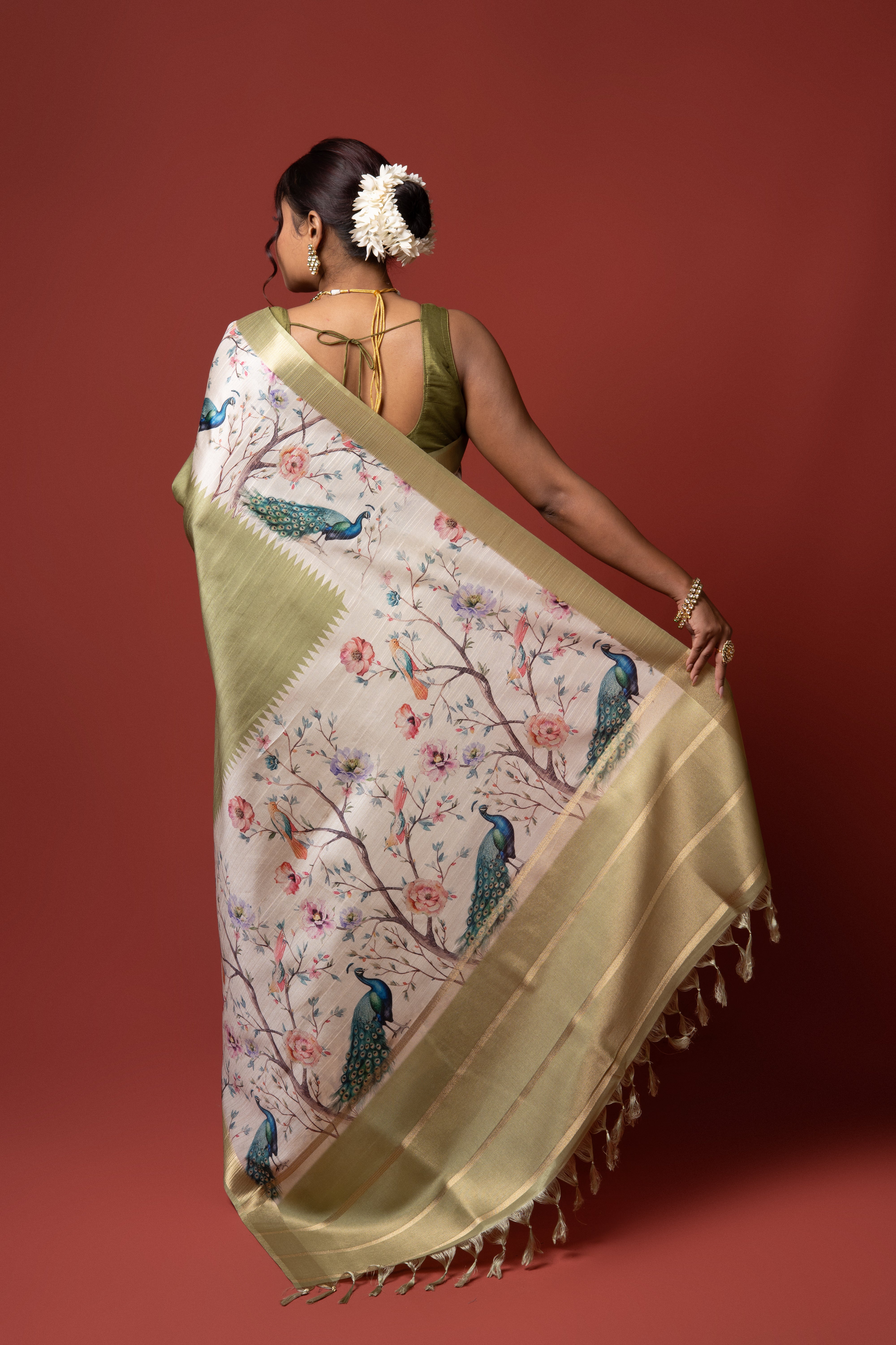 Pista Green Tussar Silk Saree