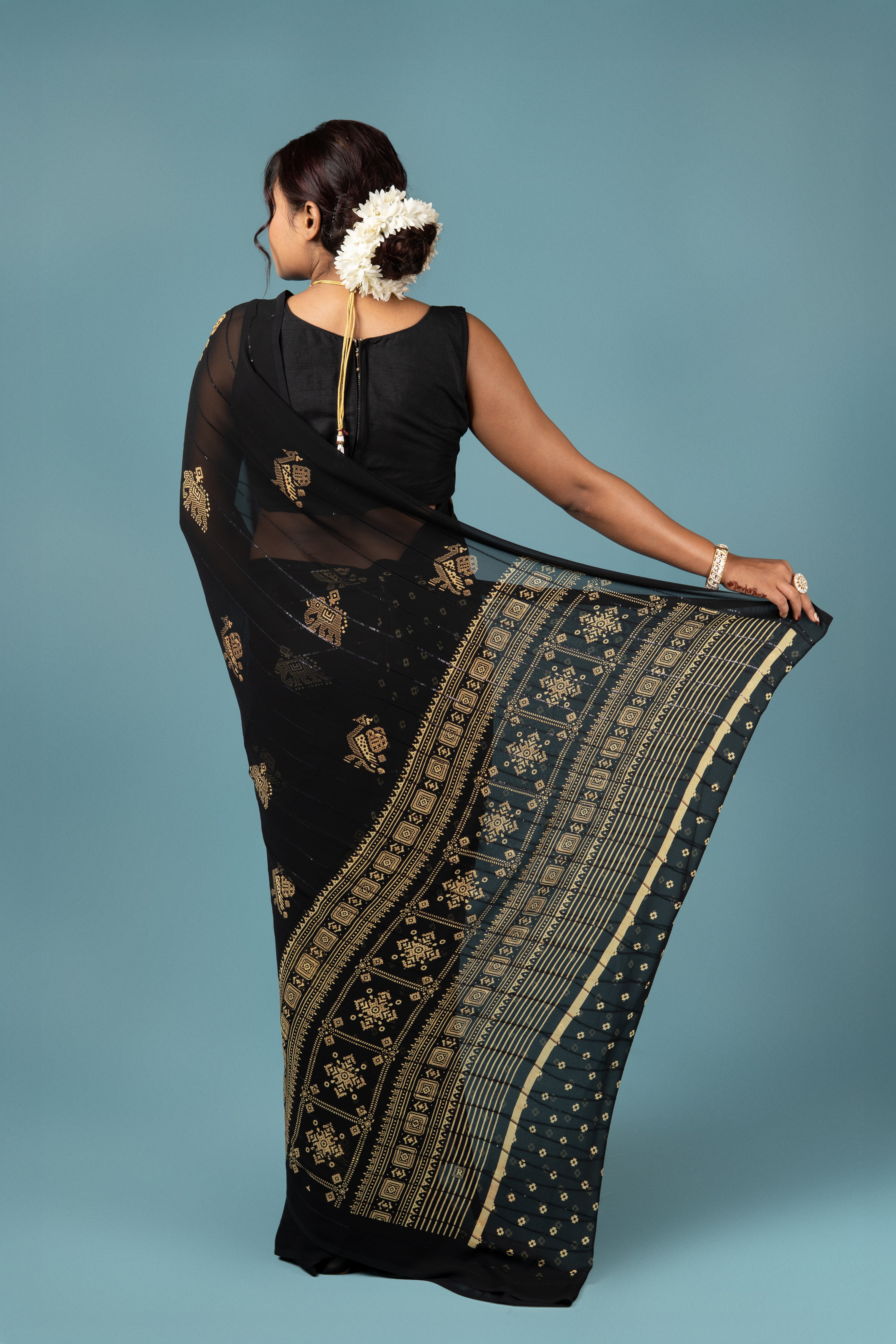 Black Georgette Saree with Sequins Work
