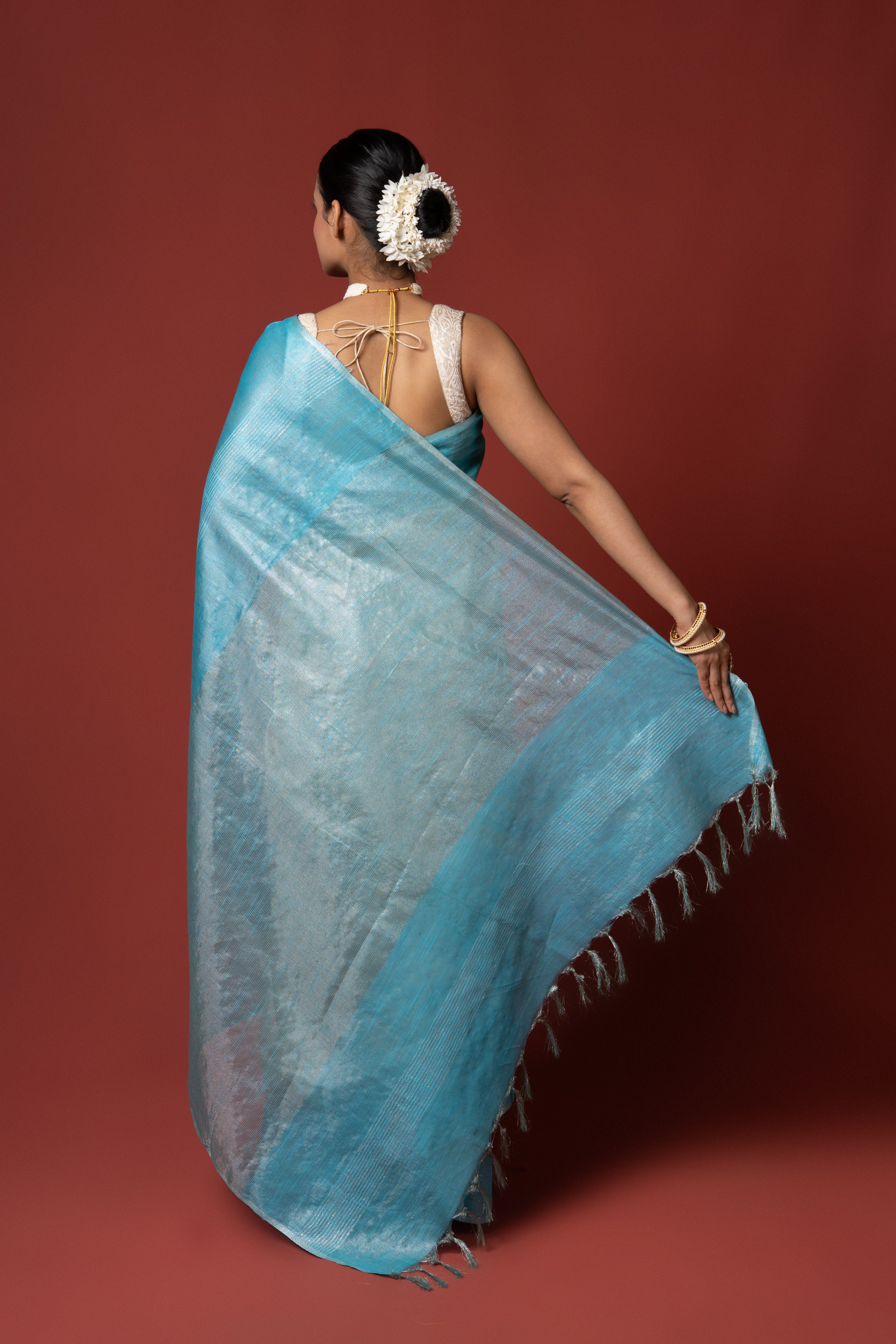 Sky Blue Tissue Silk Saree