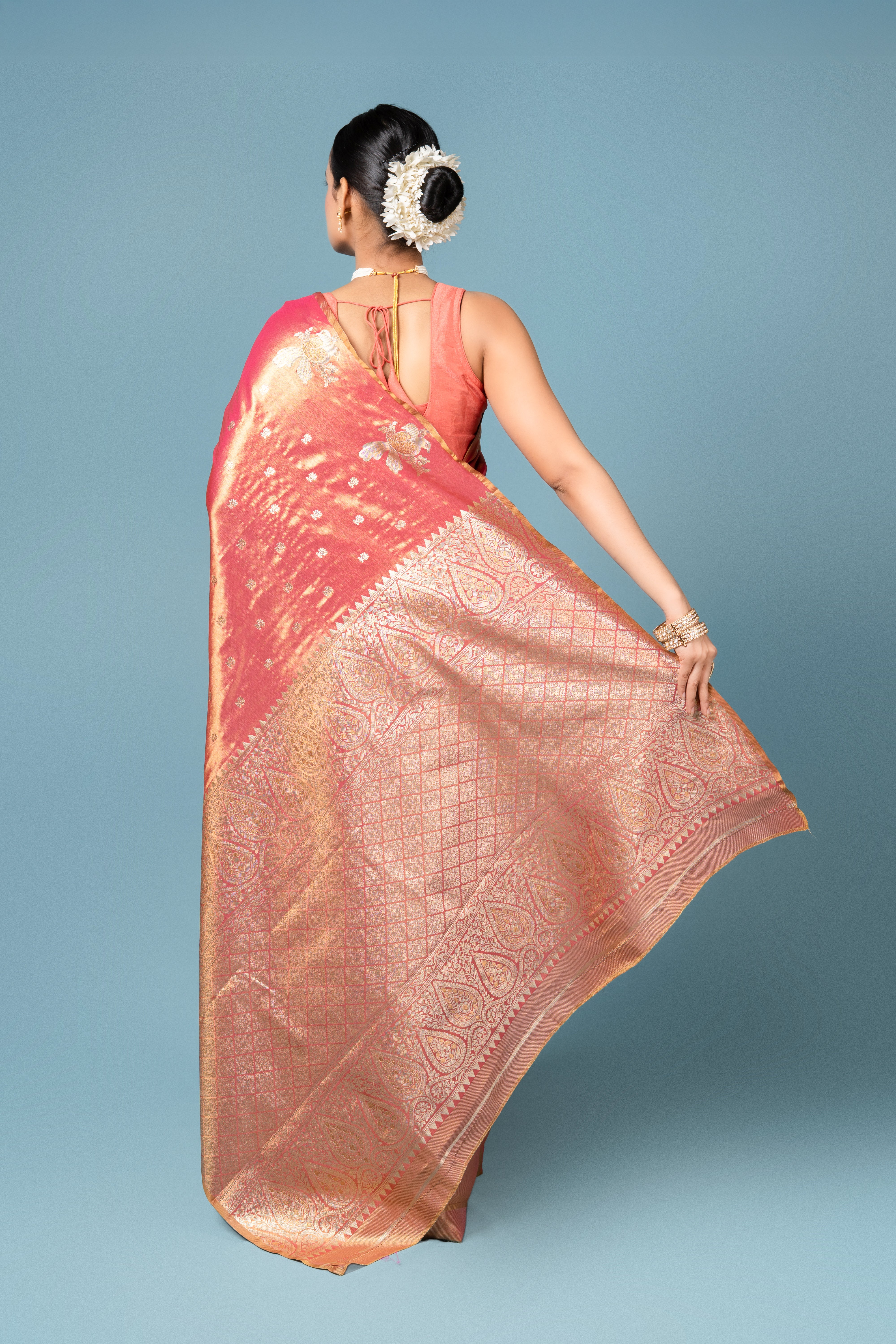 Orange Tissue Silk Saree