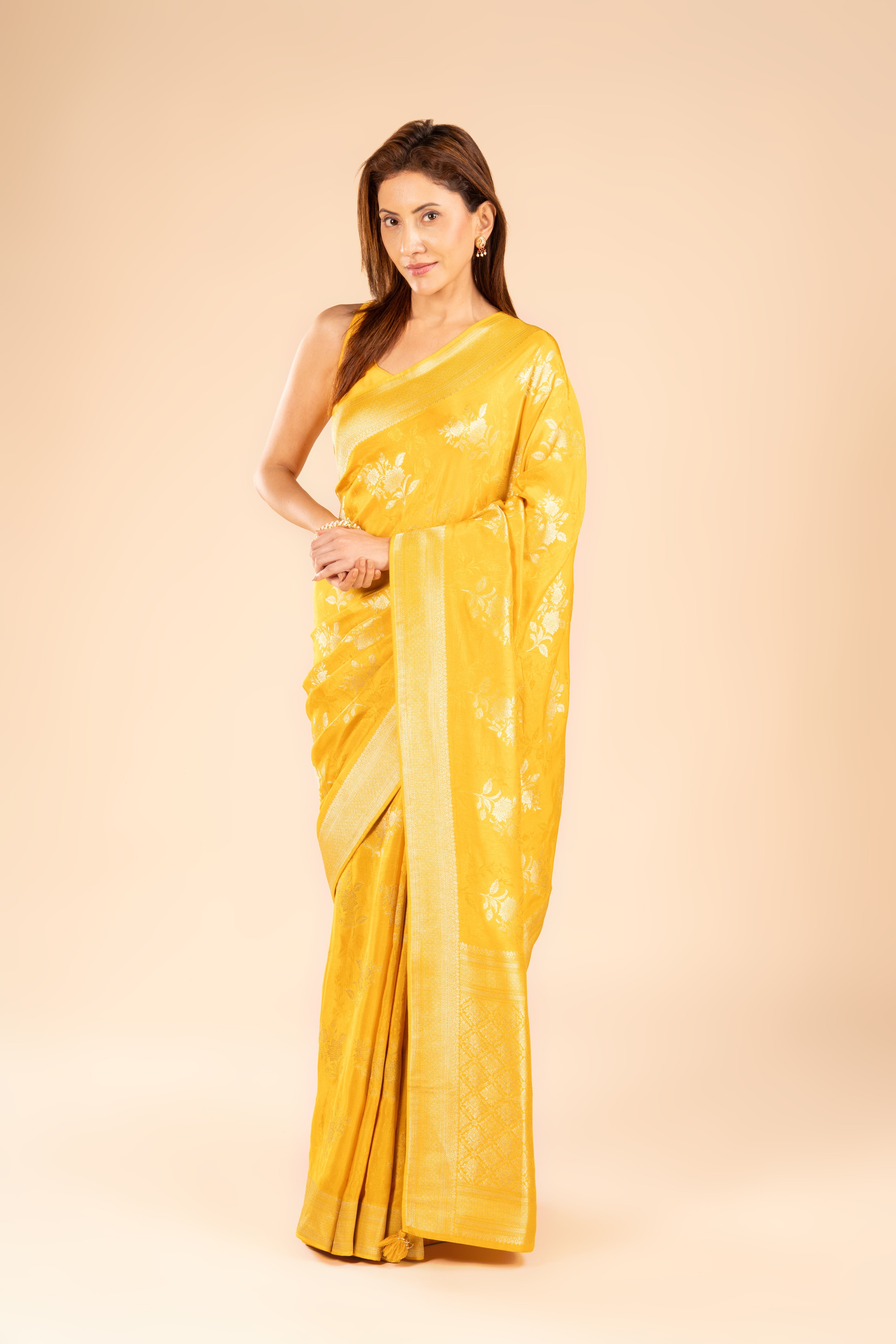 Mustard Yellow Dola Silk Saree