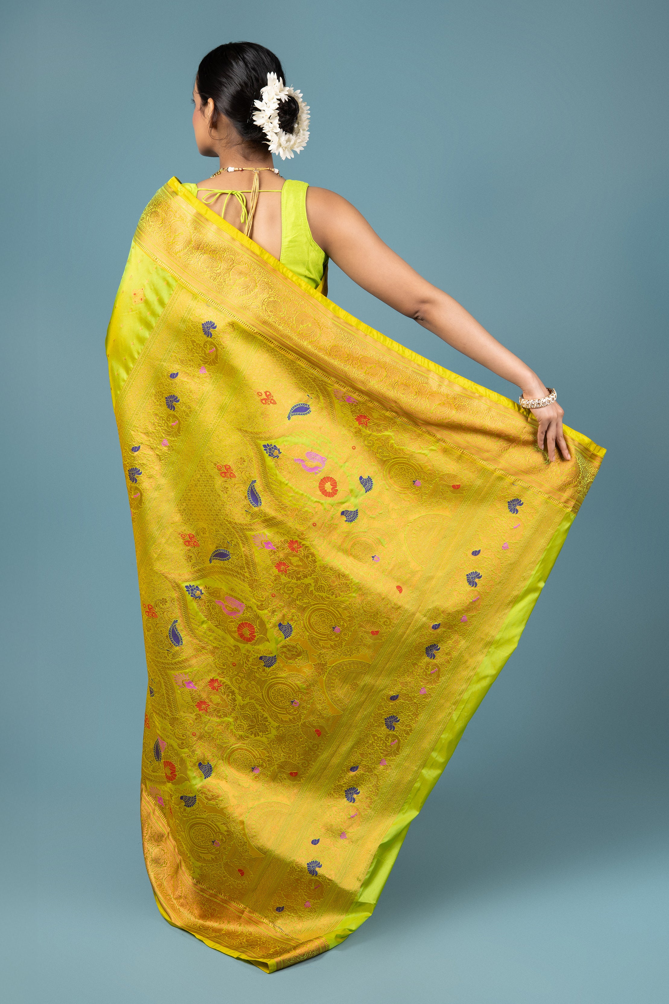 Lime Green Apurva Silk Paithani Saree