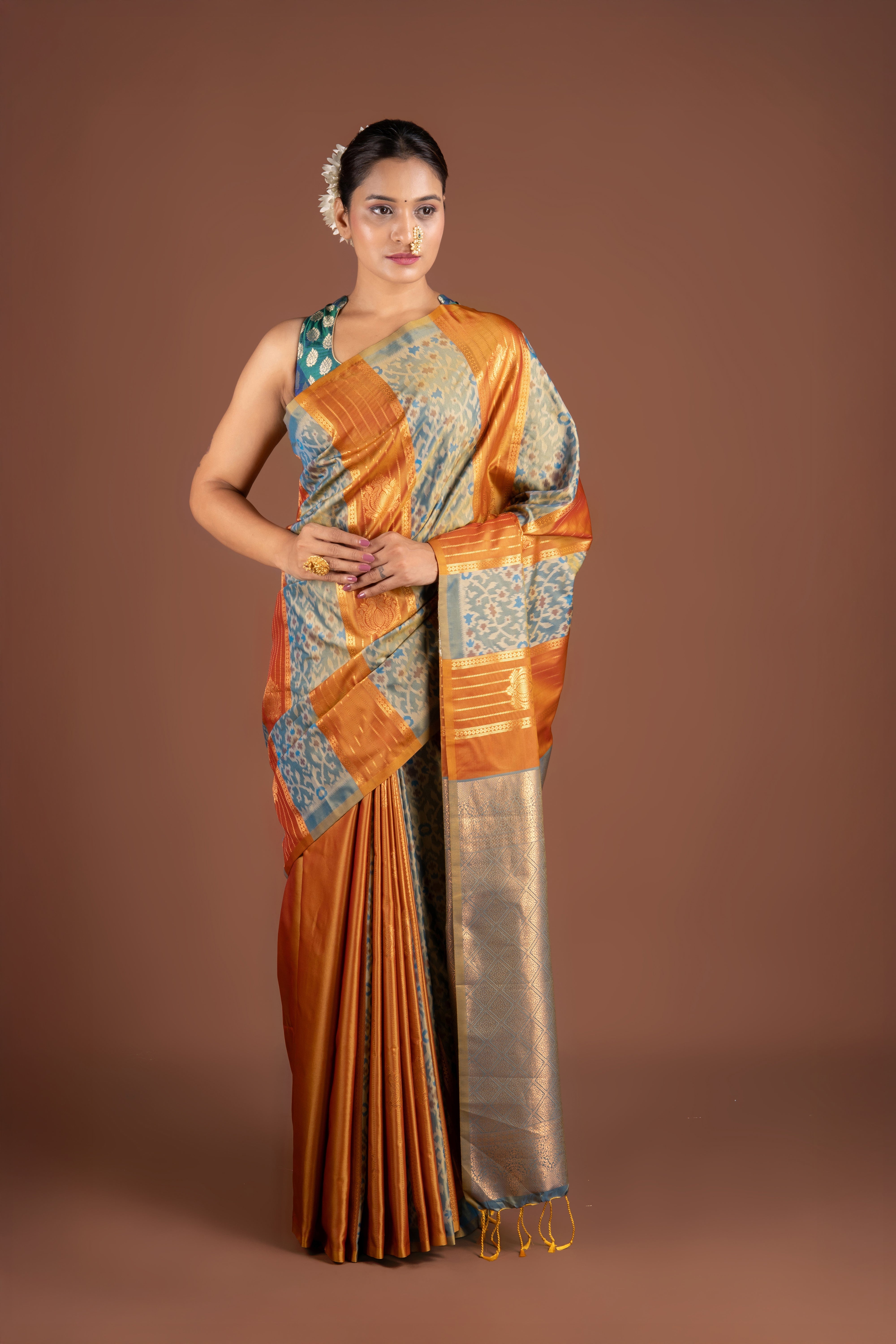 Pastel Blue Katan Silk Patola Saree