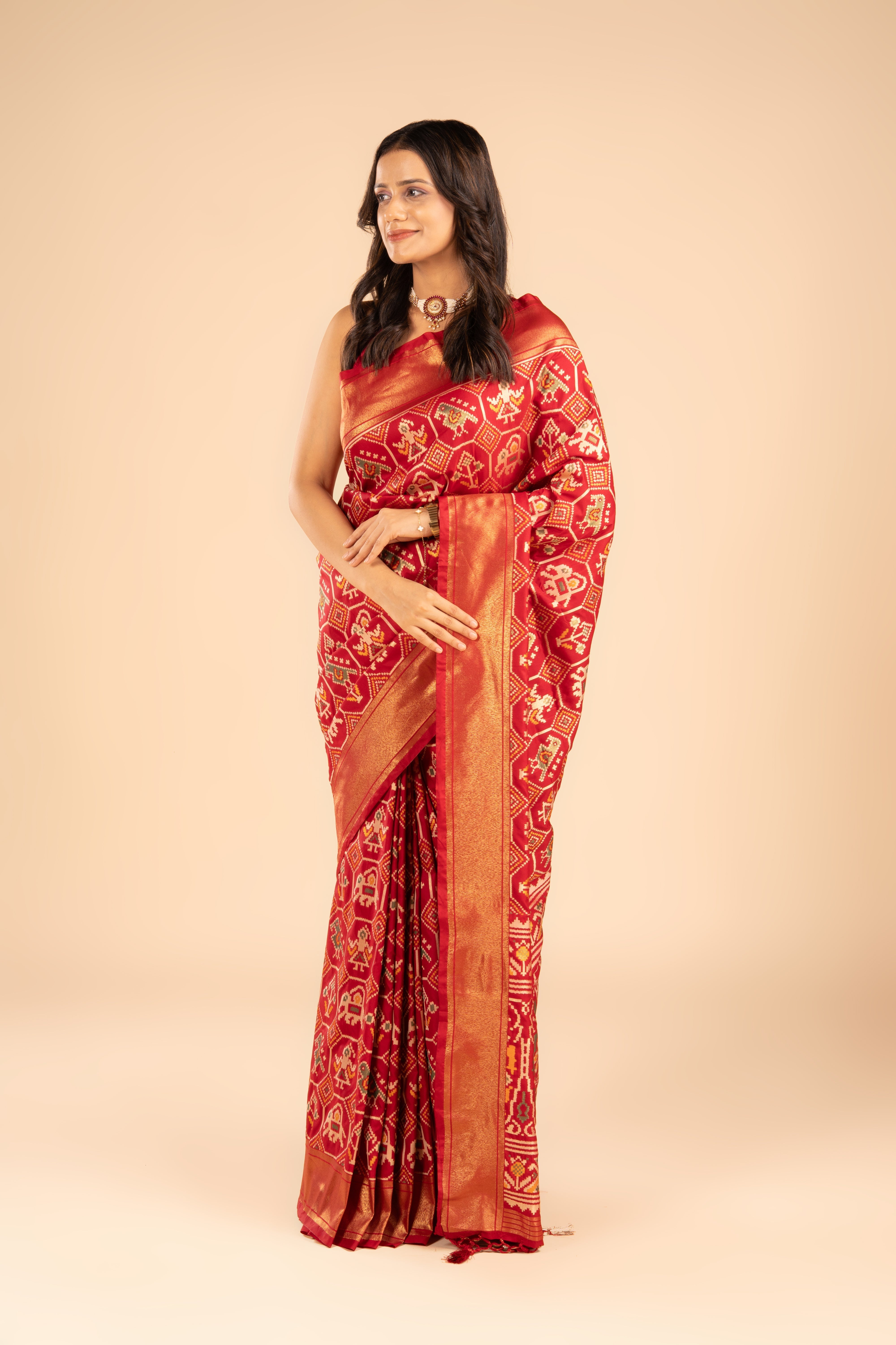 Red Katan Silk Ikkat Saree