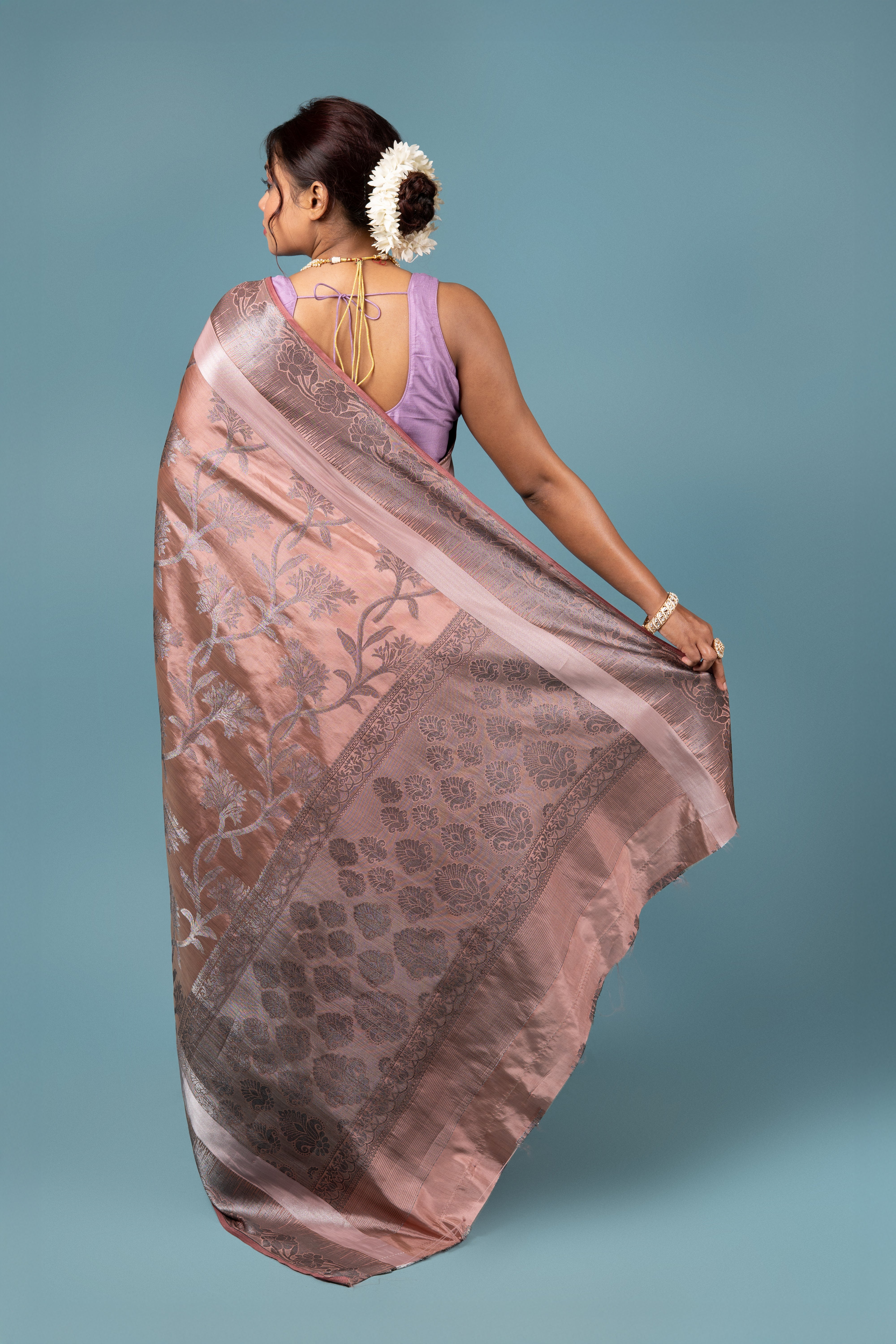 Rose Gold Tussar Silk Saree