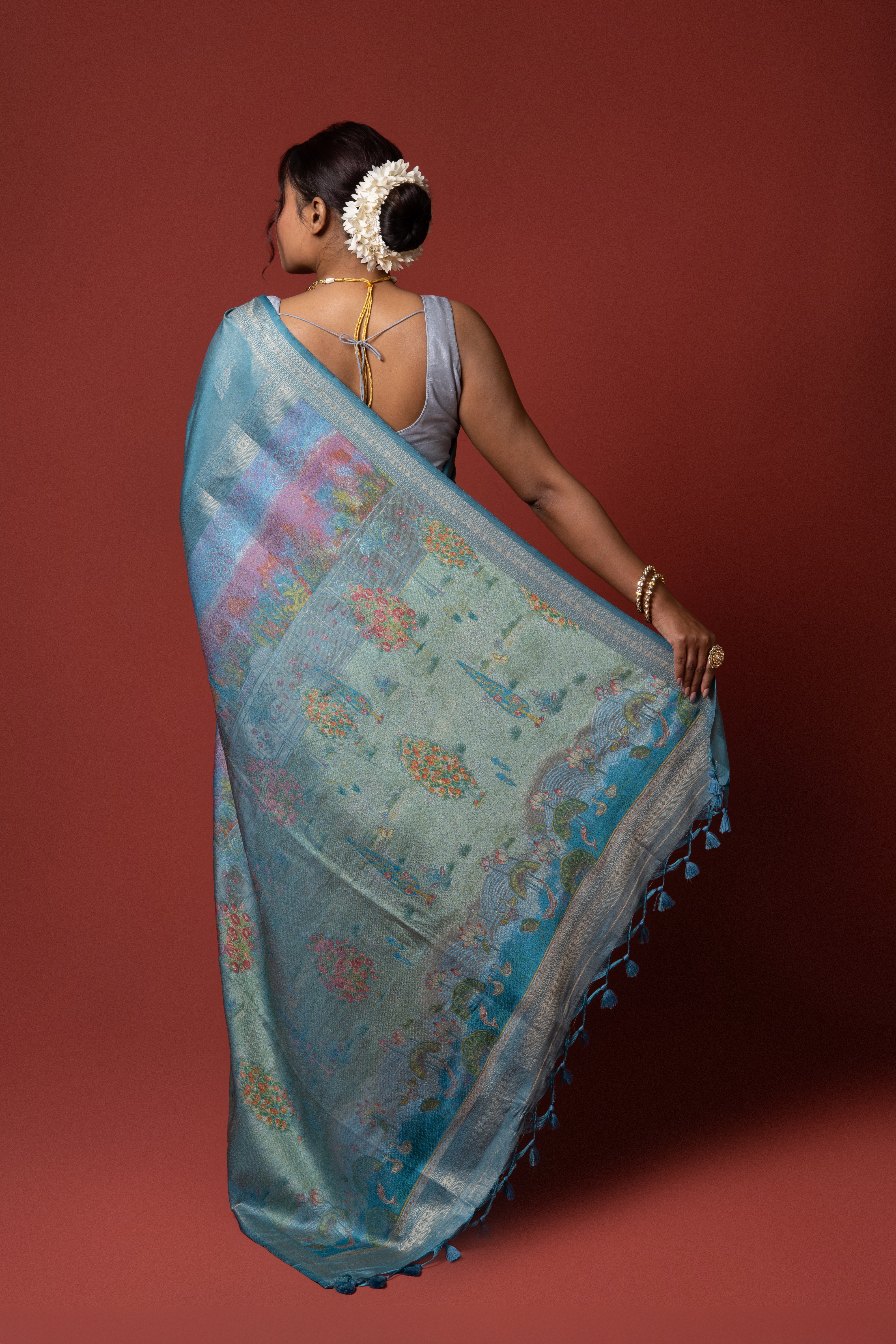 Cream Tussar Silk Saree