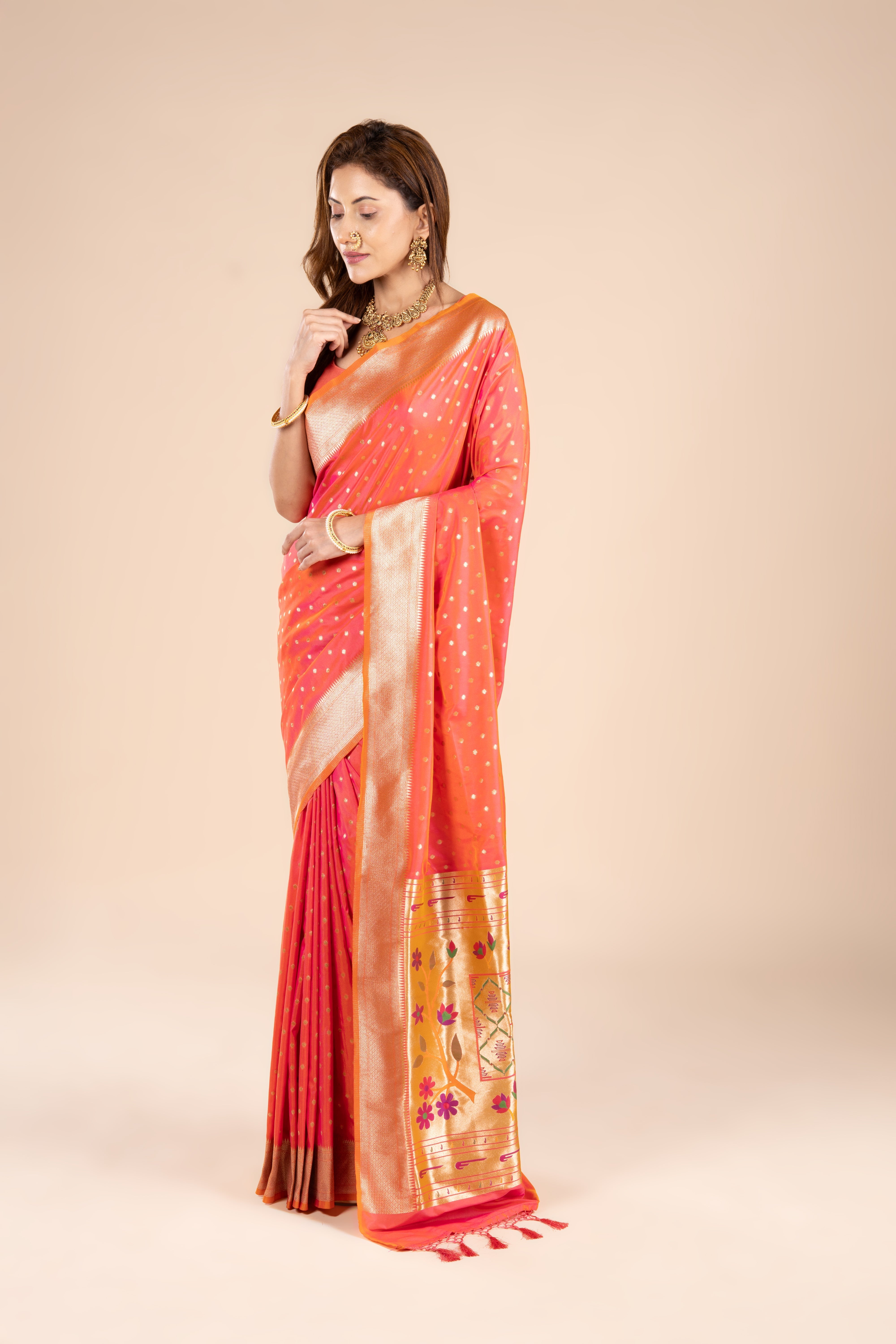 Orange Katan Silk Banarasi Saree
