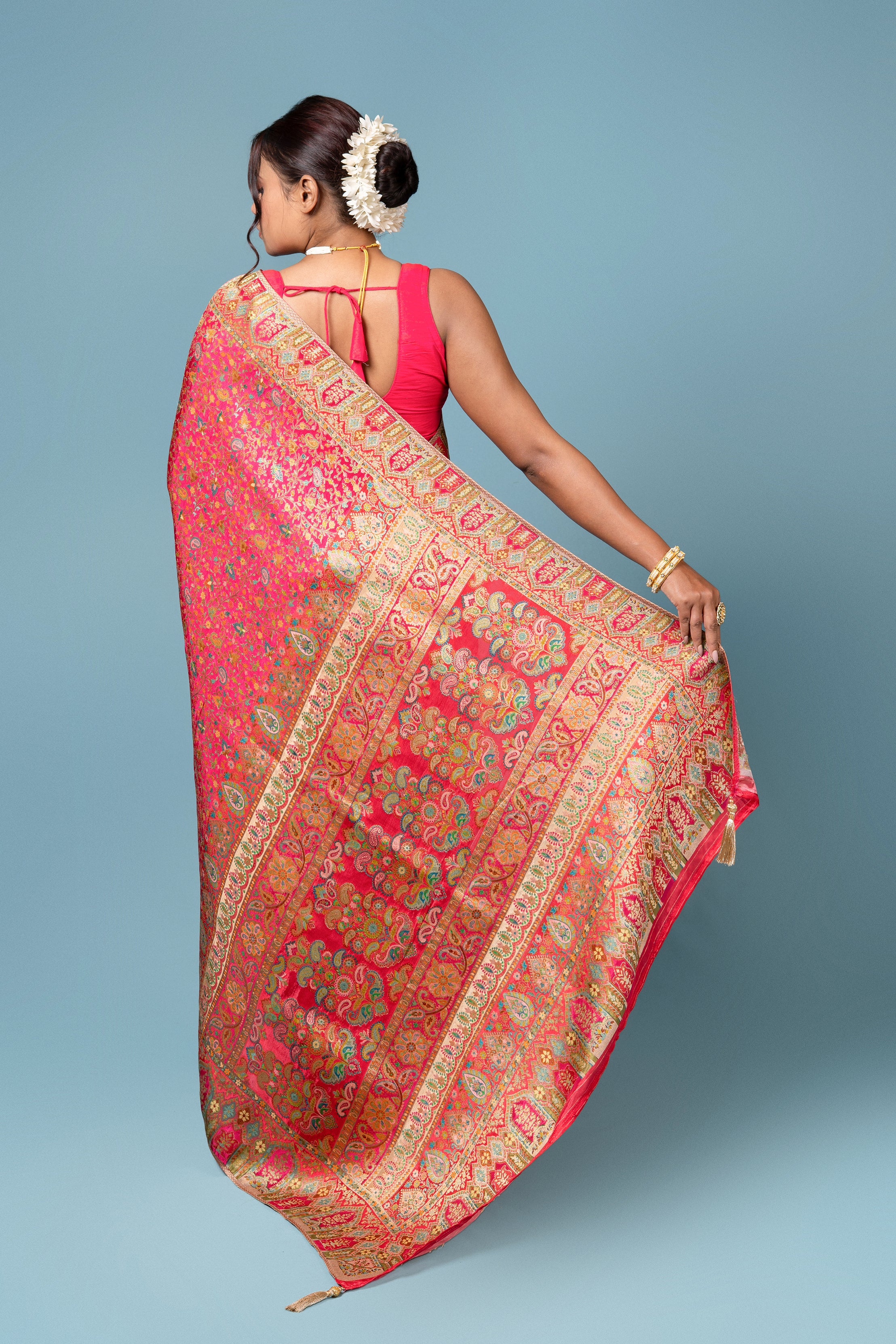 Dark Pink Katan Silk Saree