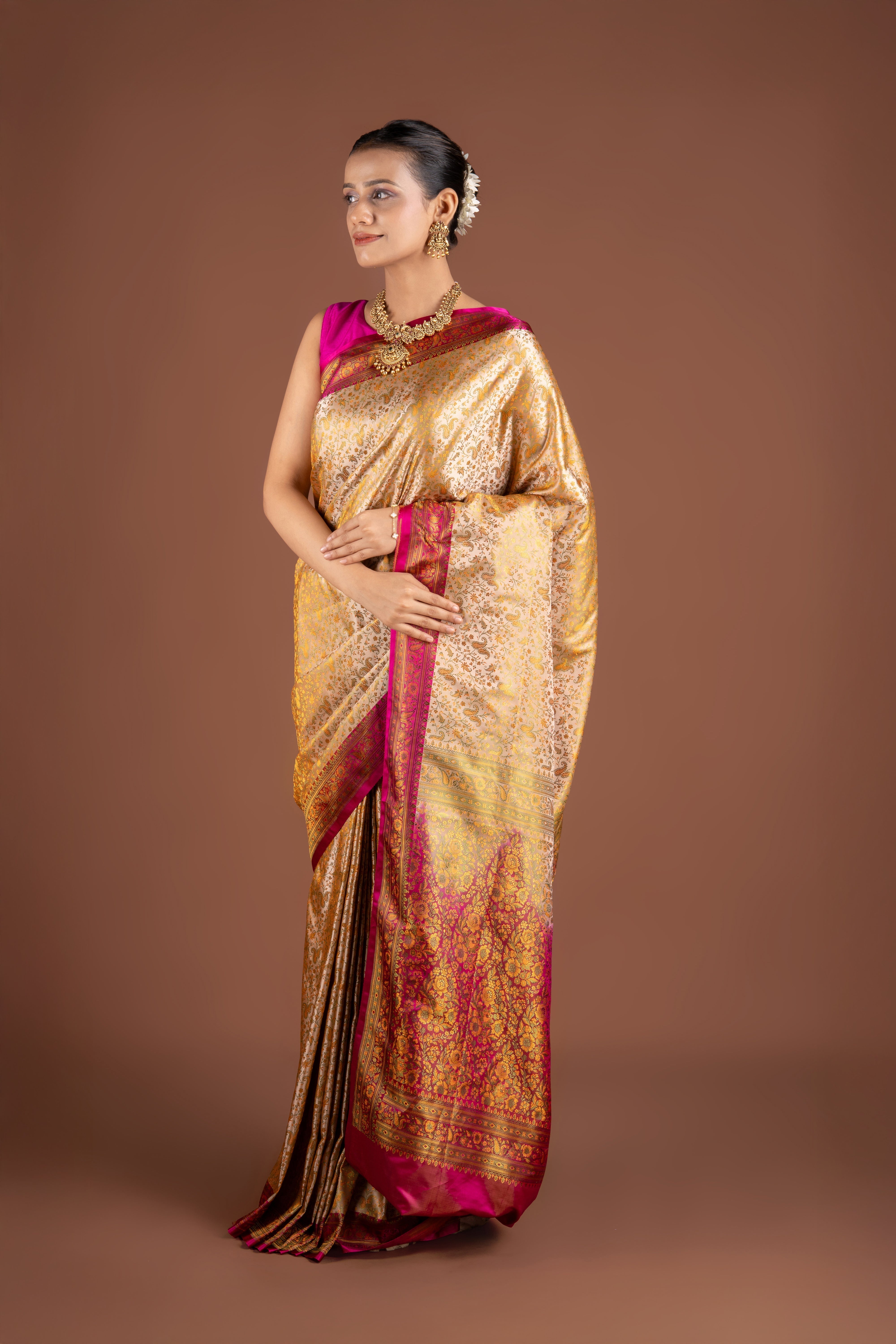 Beige Soft Silk Banarasi Saree