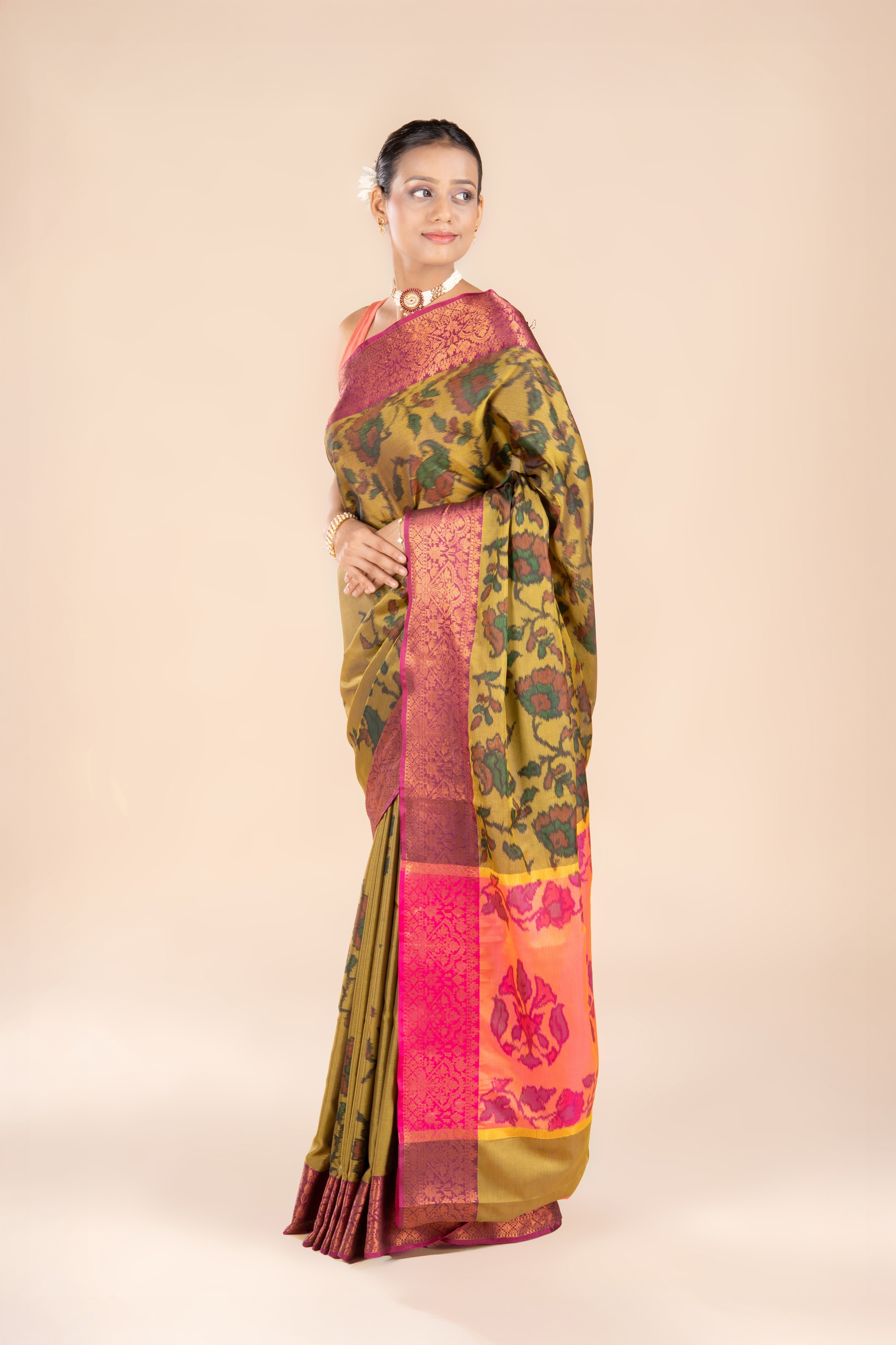 Olive Green Katan Silk Patola Saree