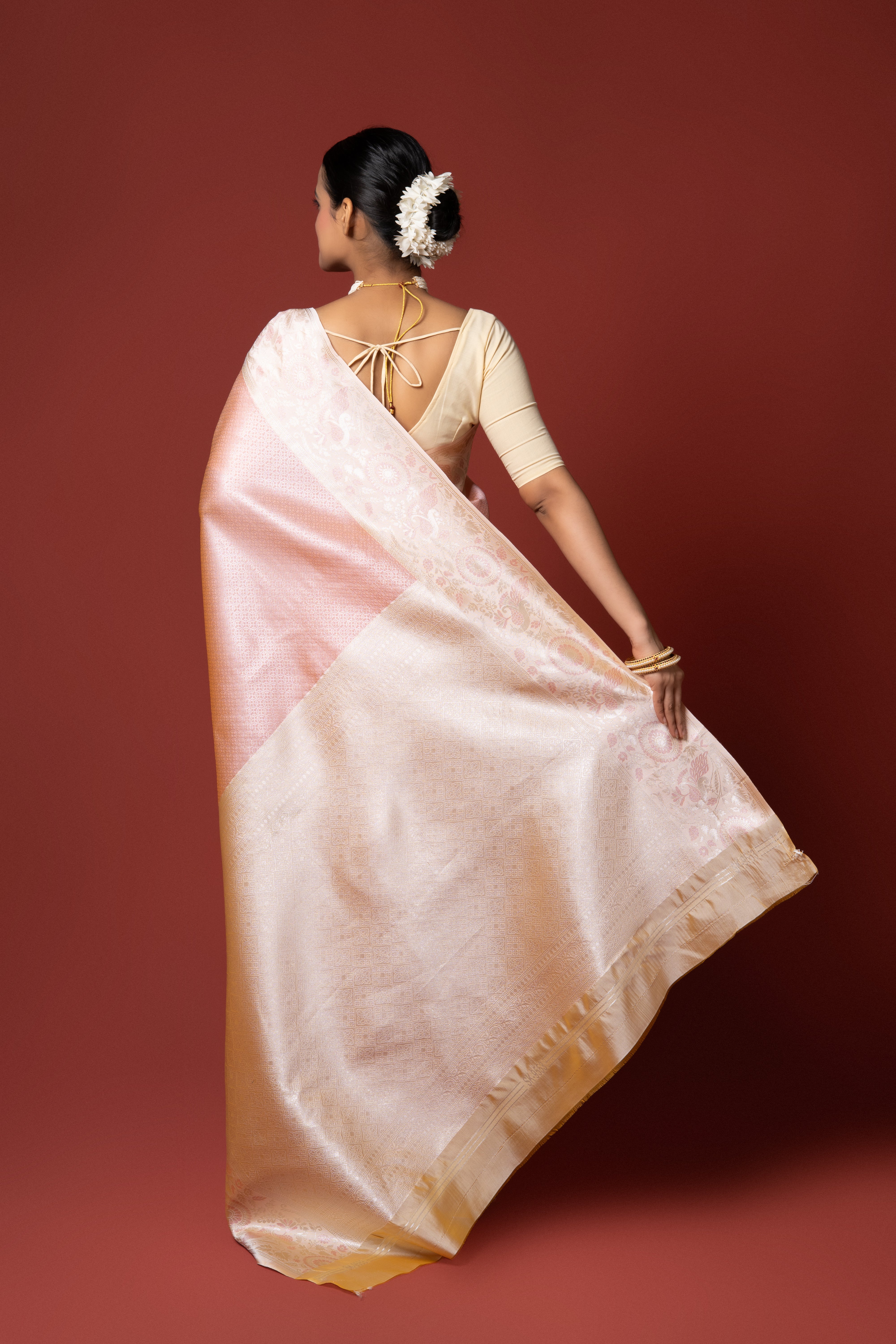 Light Orange Tissue Silk Saree