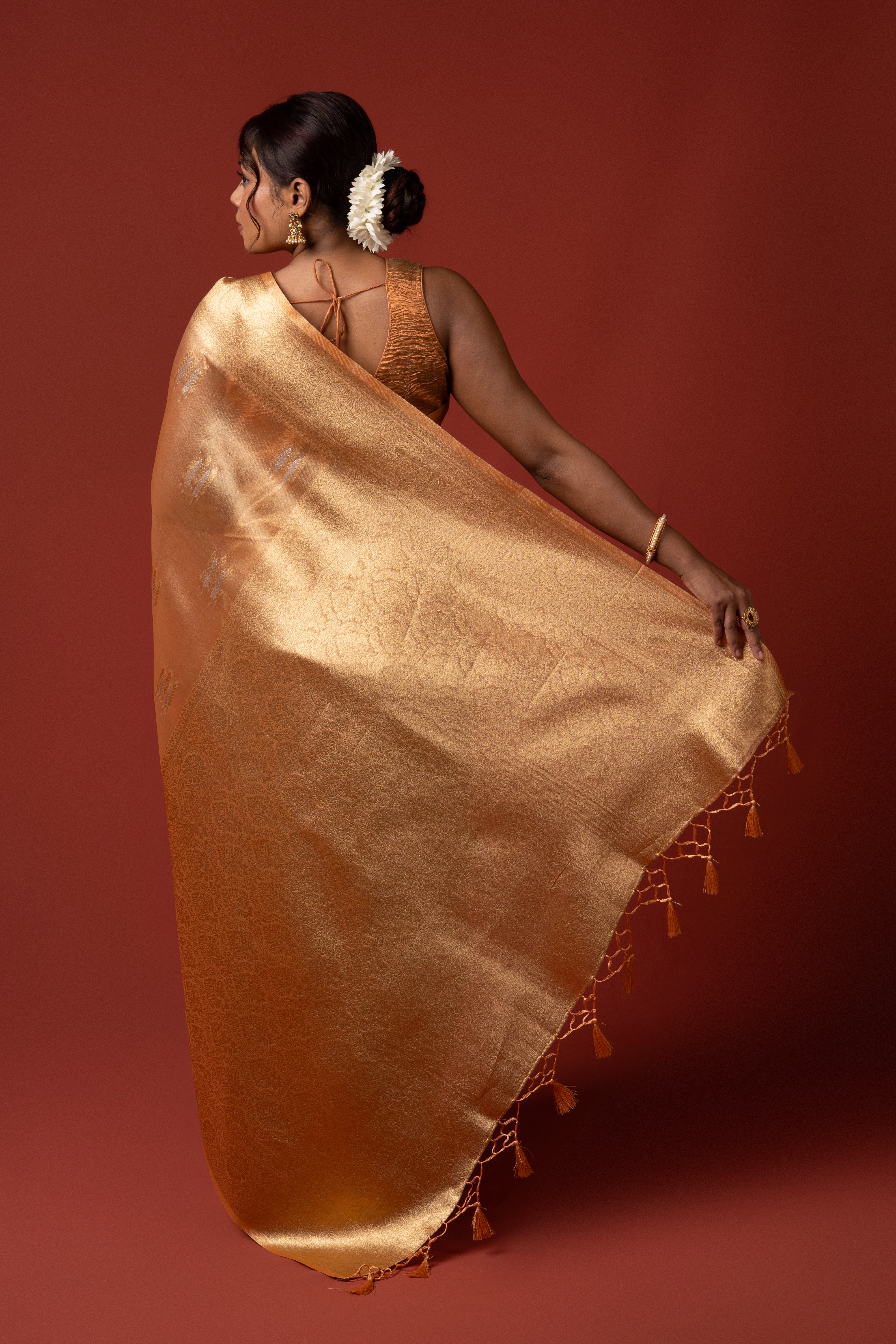 Peach Tissue Silk Saree