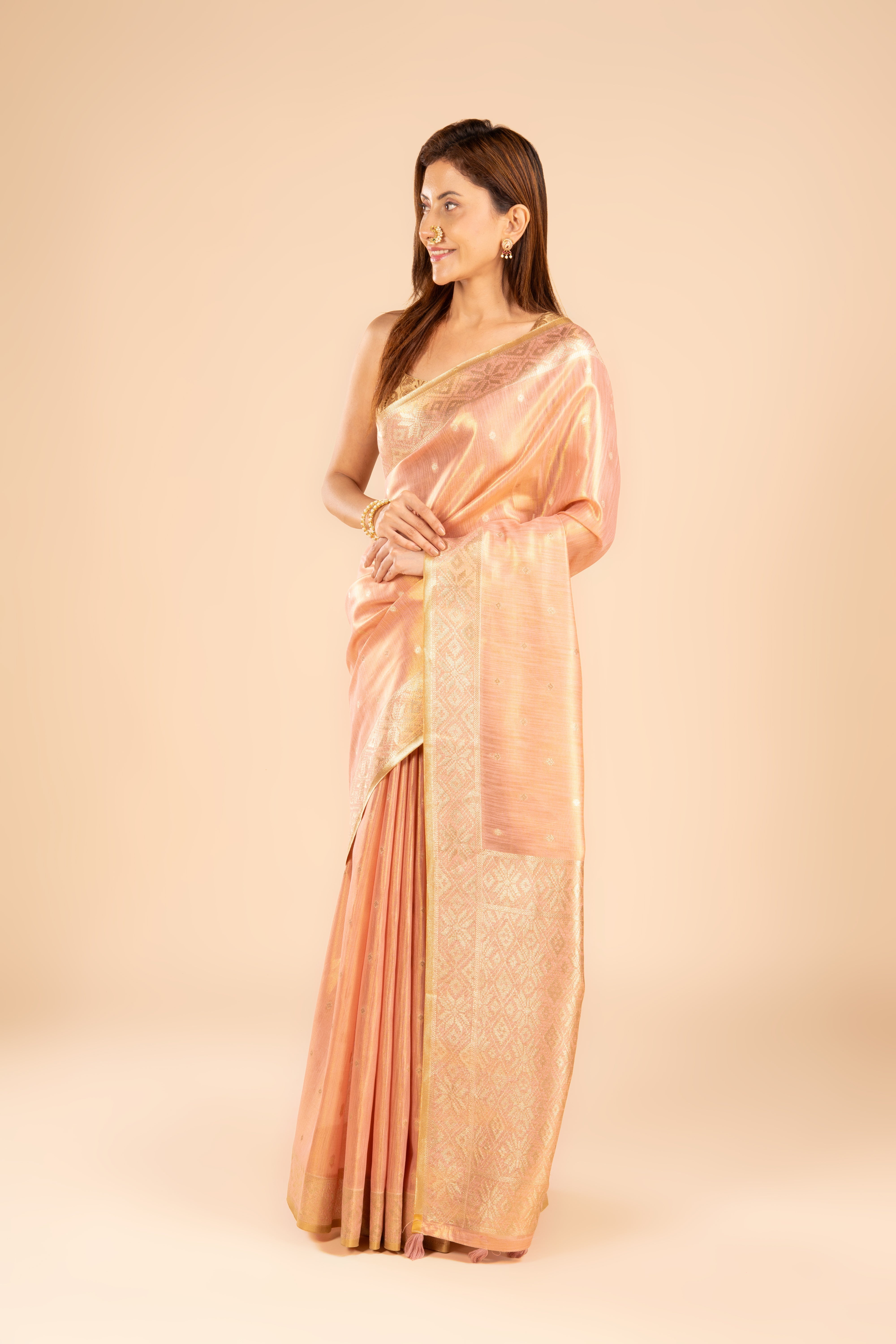 Peach Tissue Silk Saree
