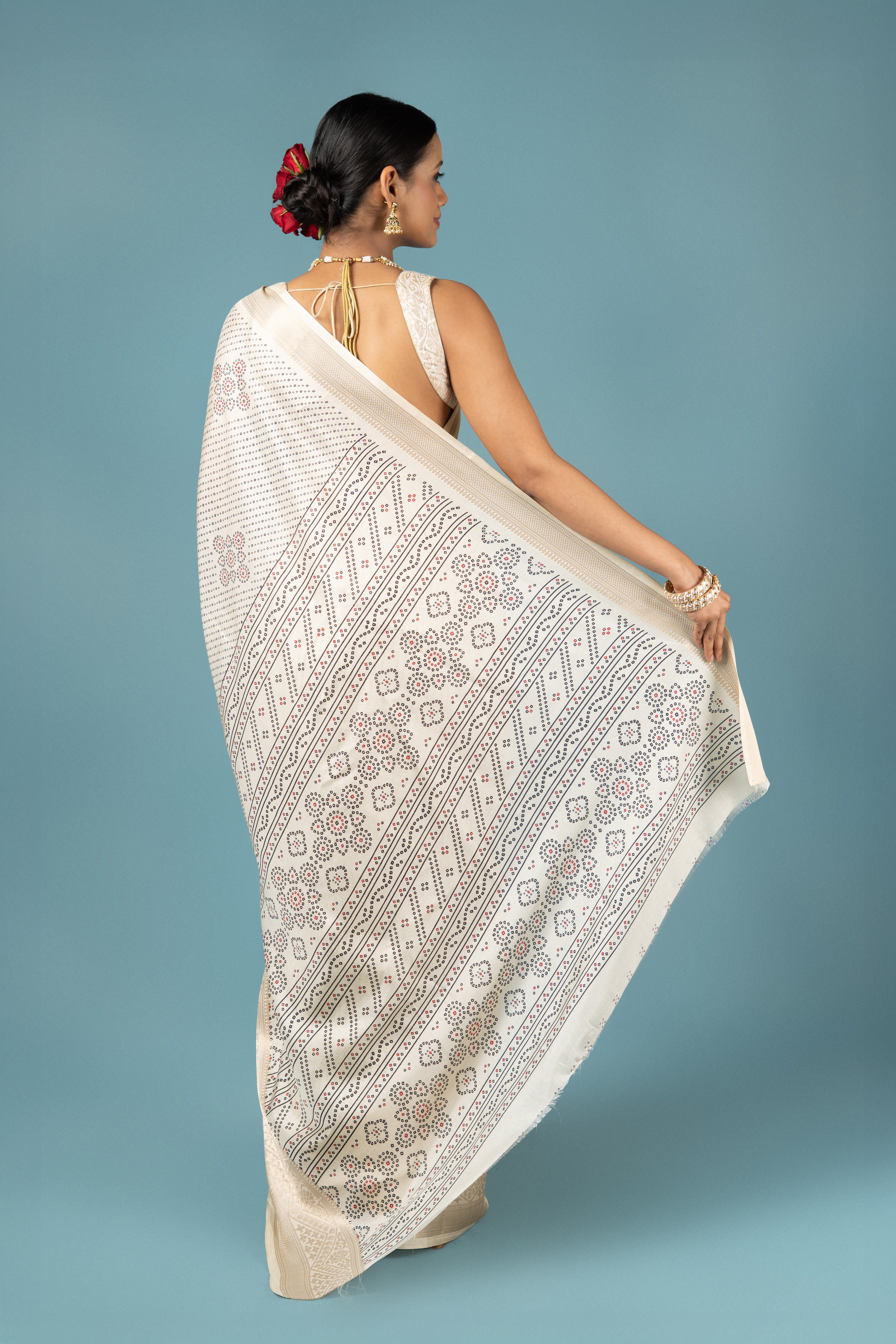 Cream Tussar Silk Saree