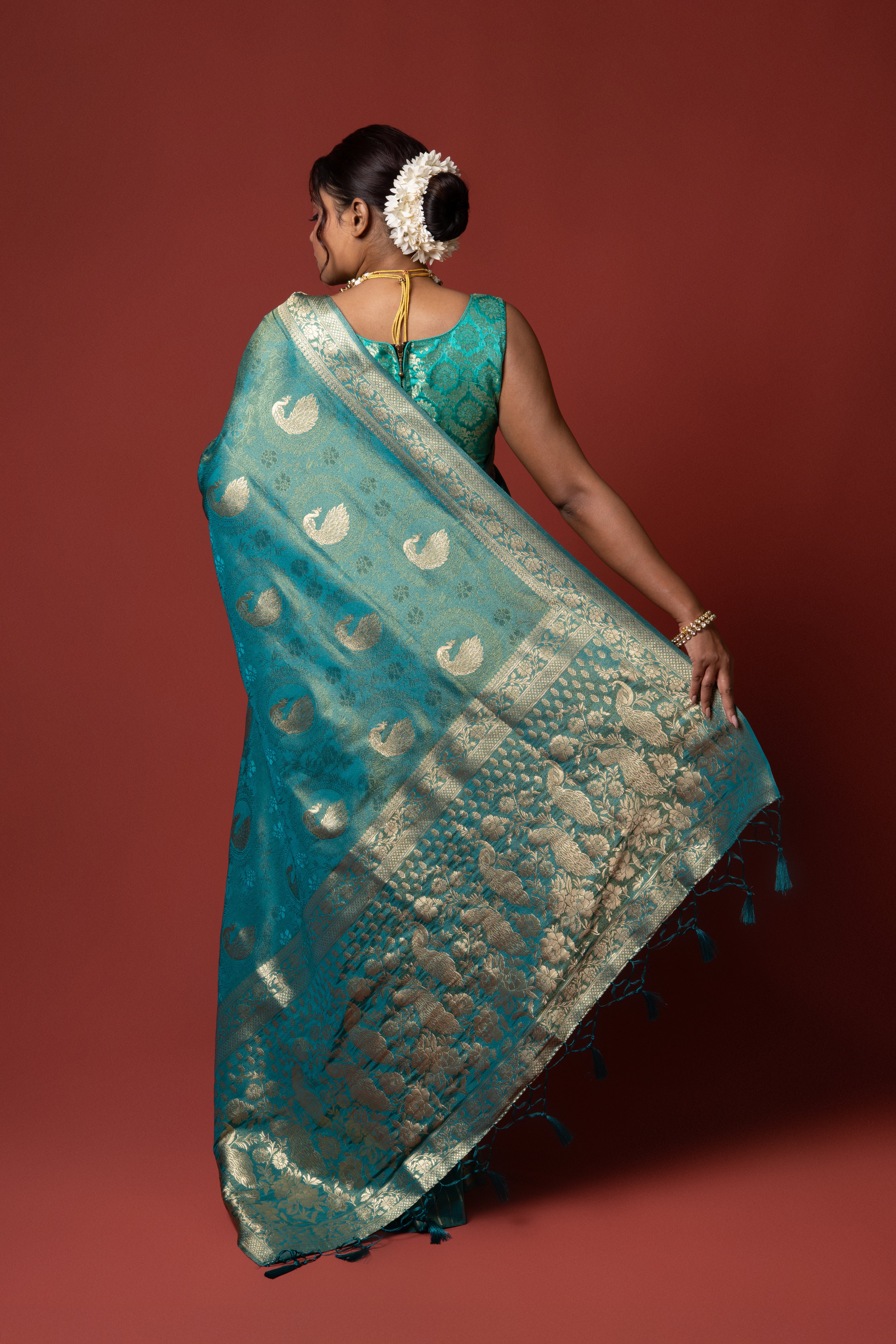 Peacock Green Tissue Silk Saree