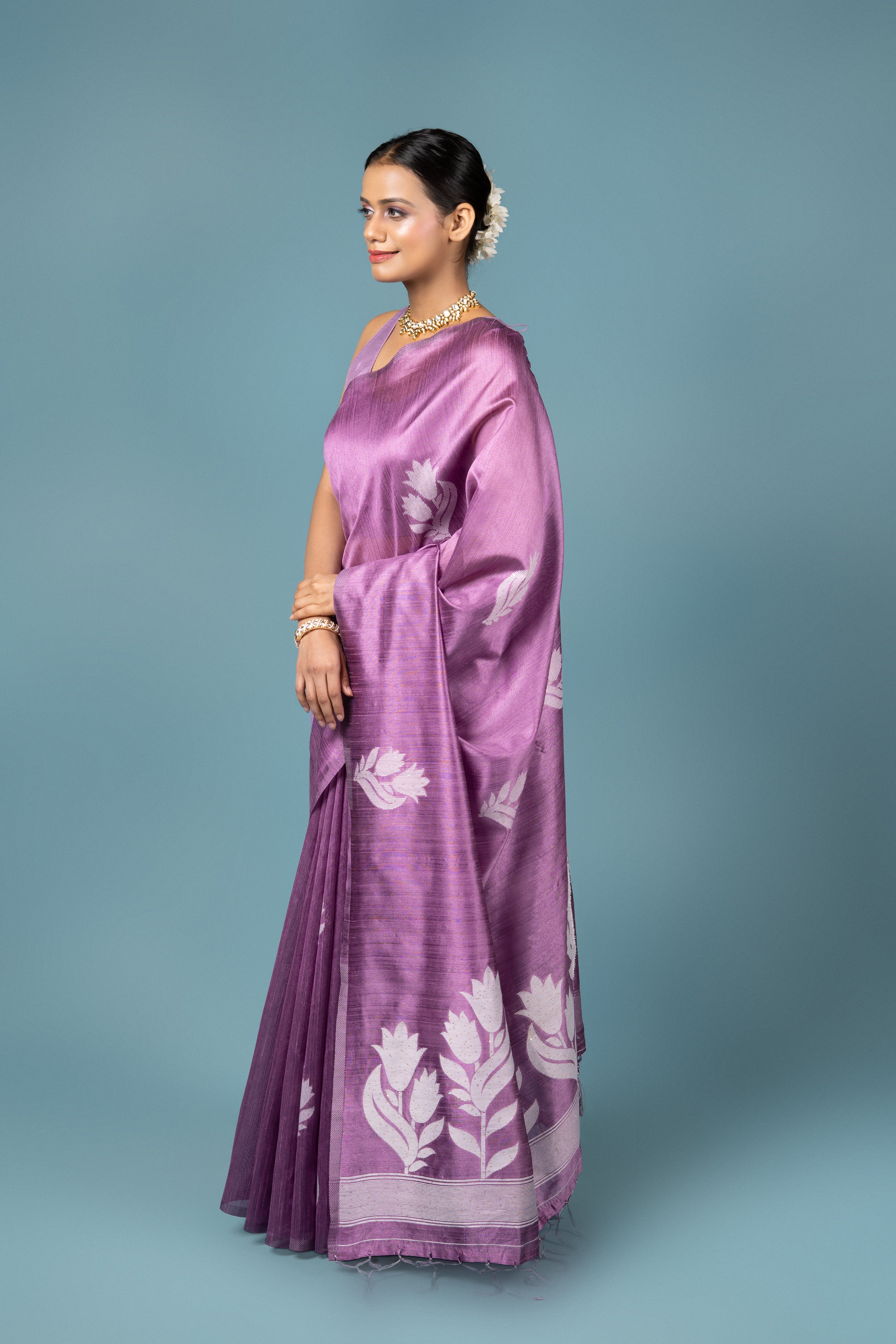 Purple Tussar Silk Saree