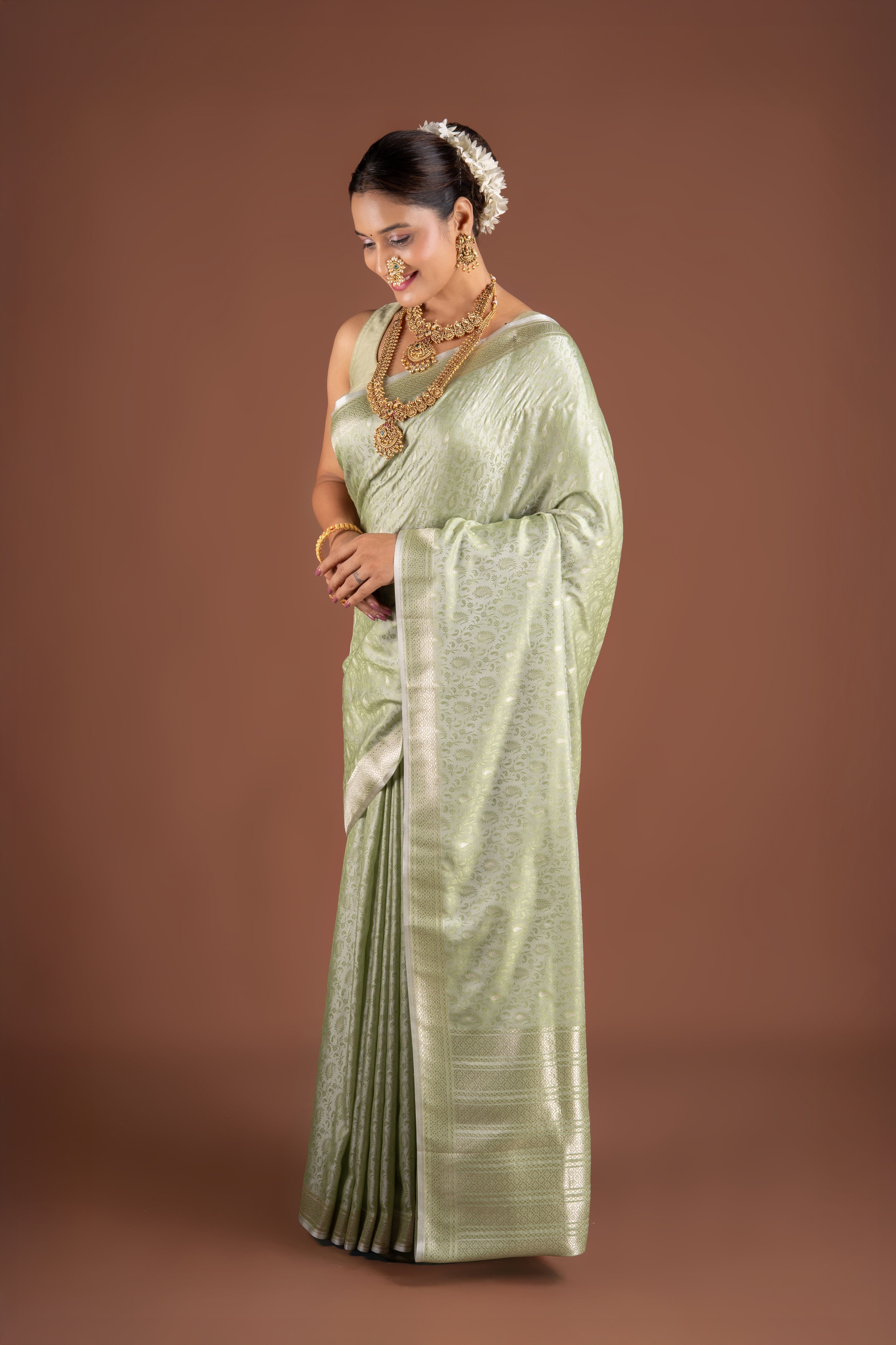 Pastel Green Katan Silk Tanchoi Saree