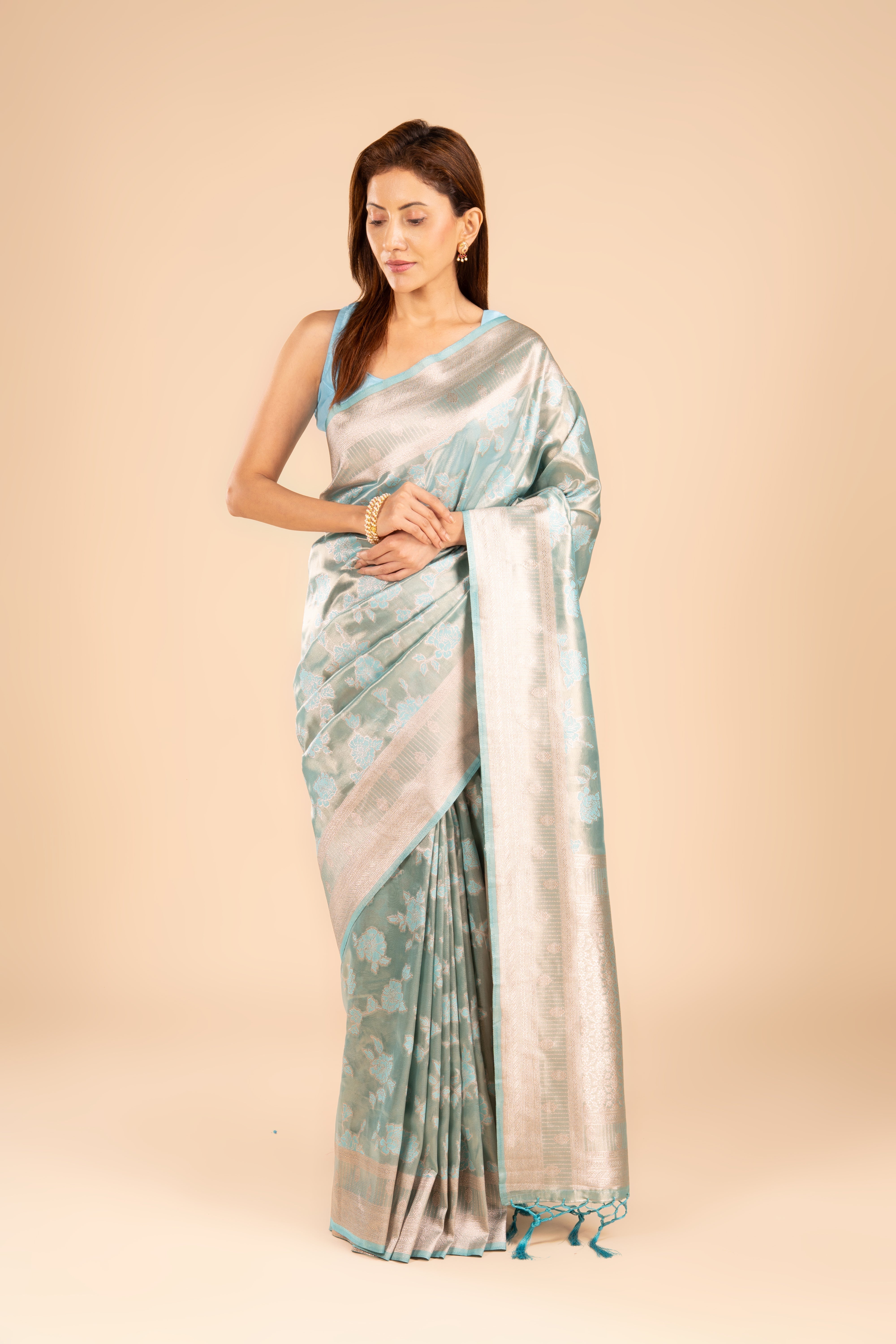 Pastel Blue Tissue Silk Saree