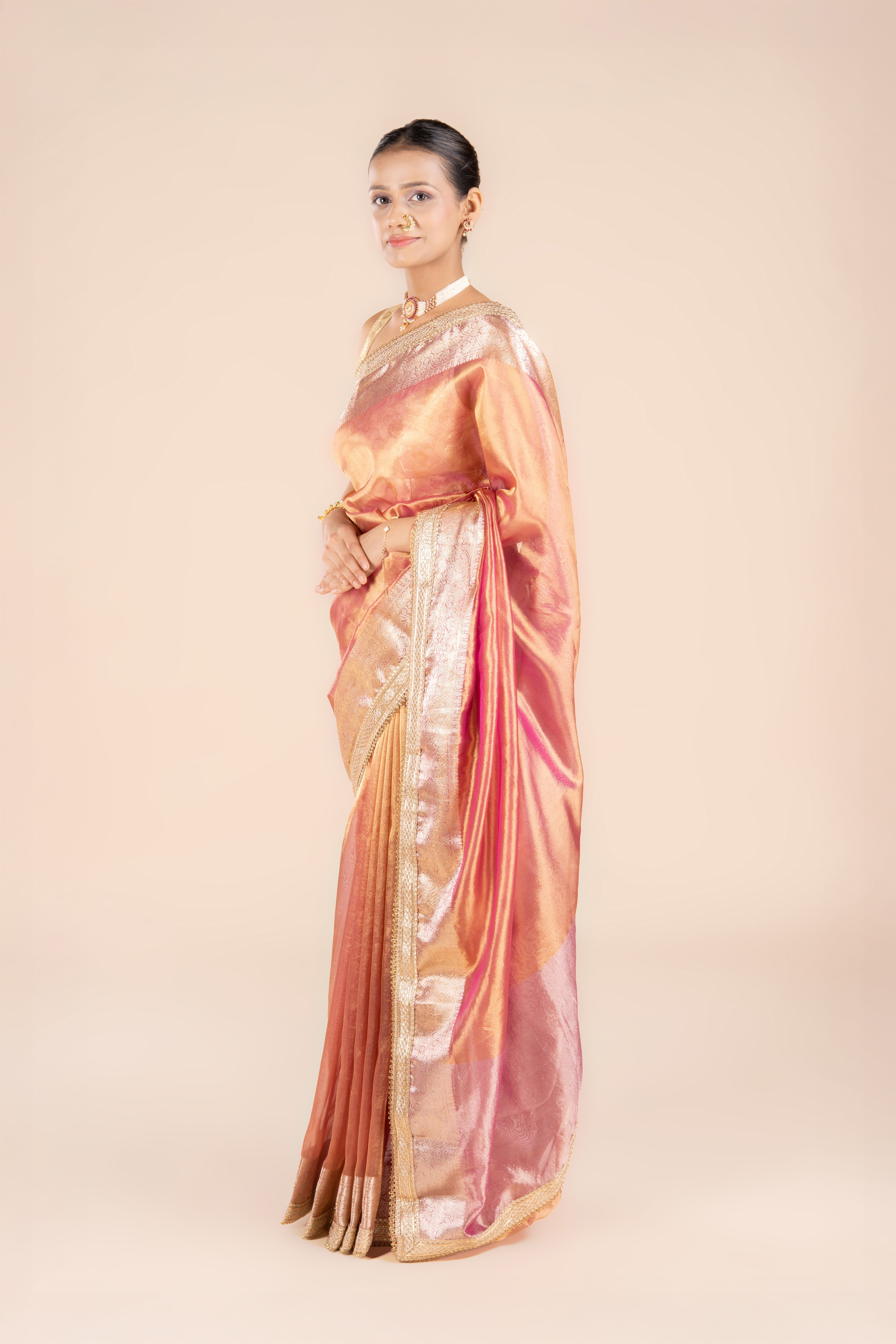 Rose Gold Tissue Silk Saree