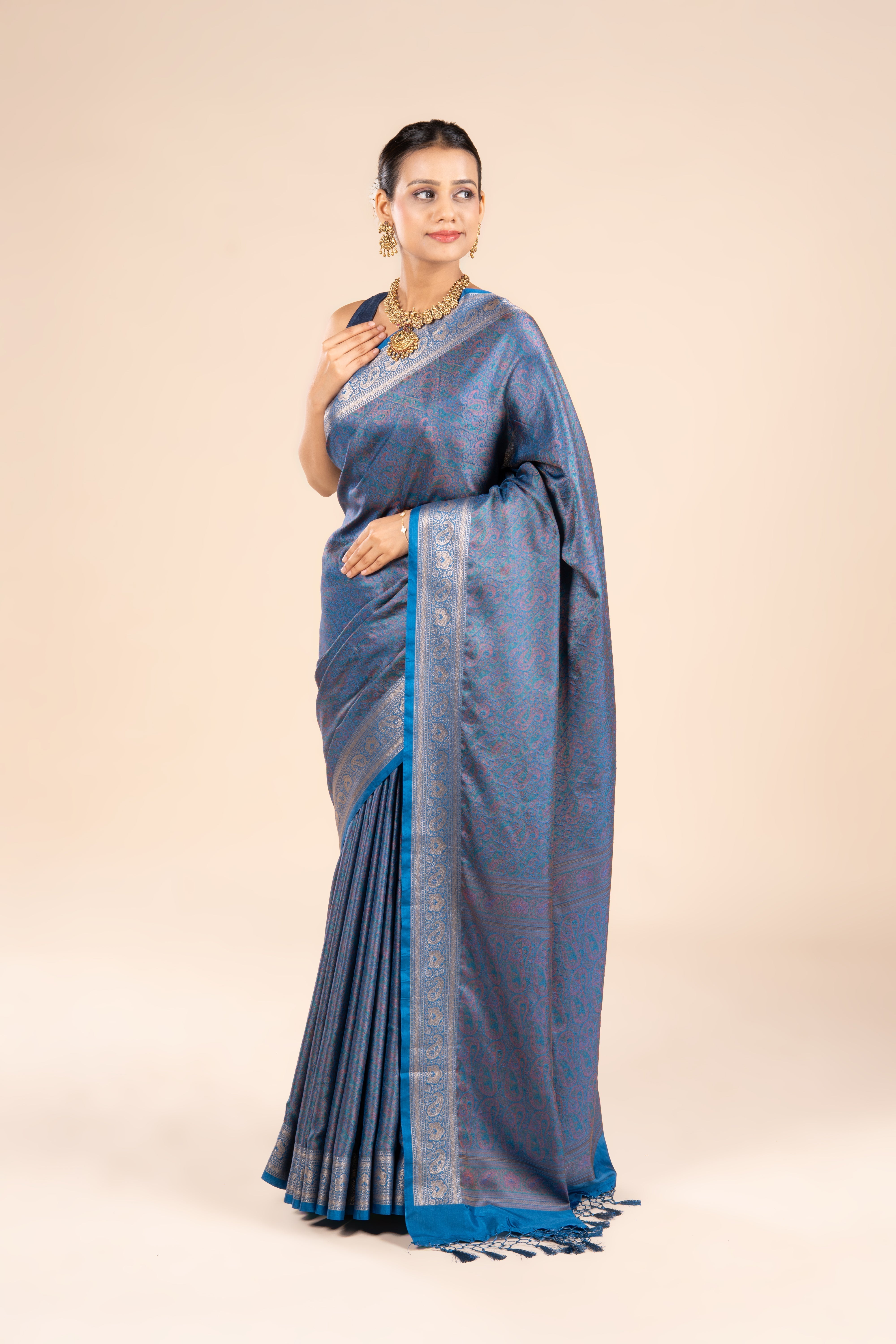 Blue Dola Silk Pashmina Saree