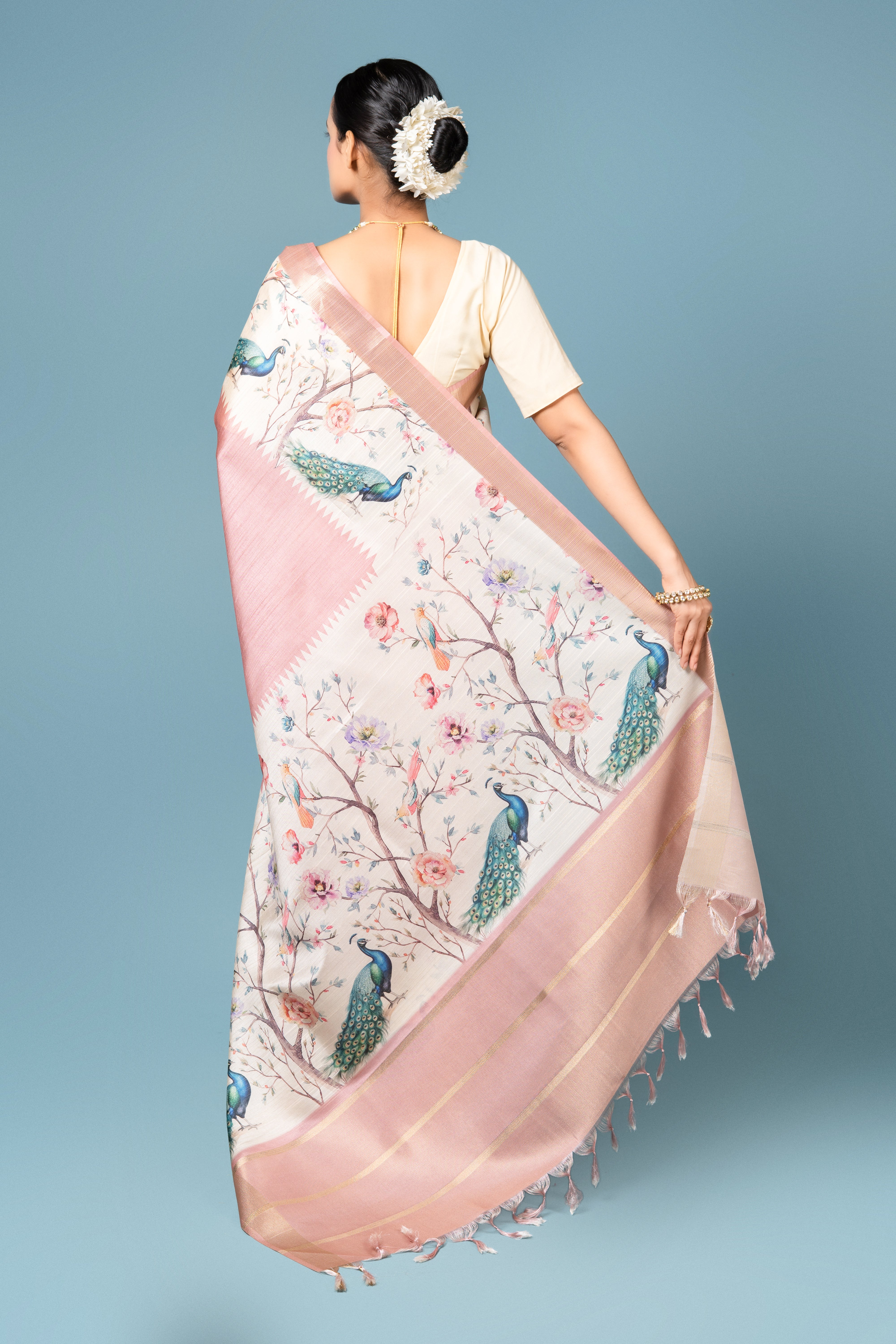 Peach Tussar Silk Saree