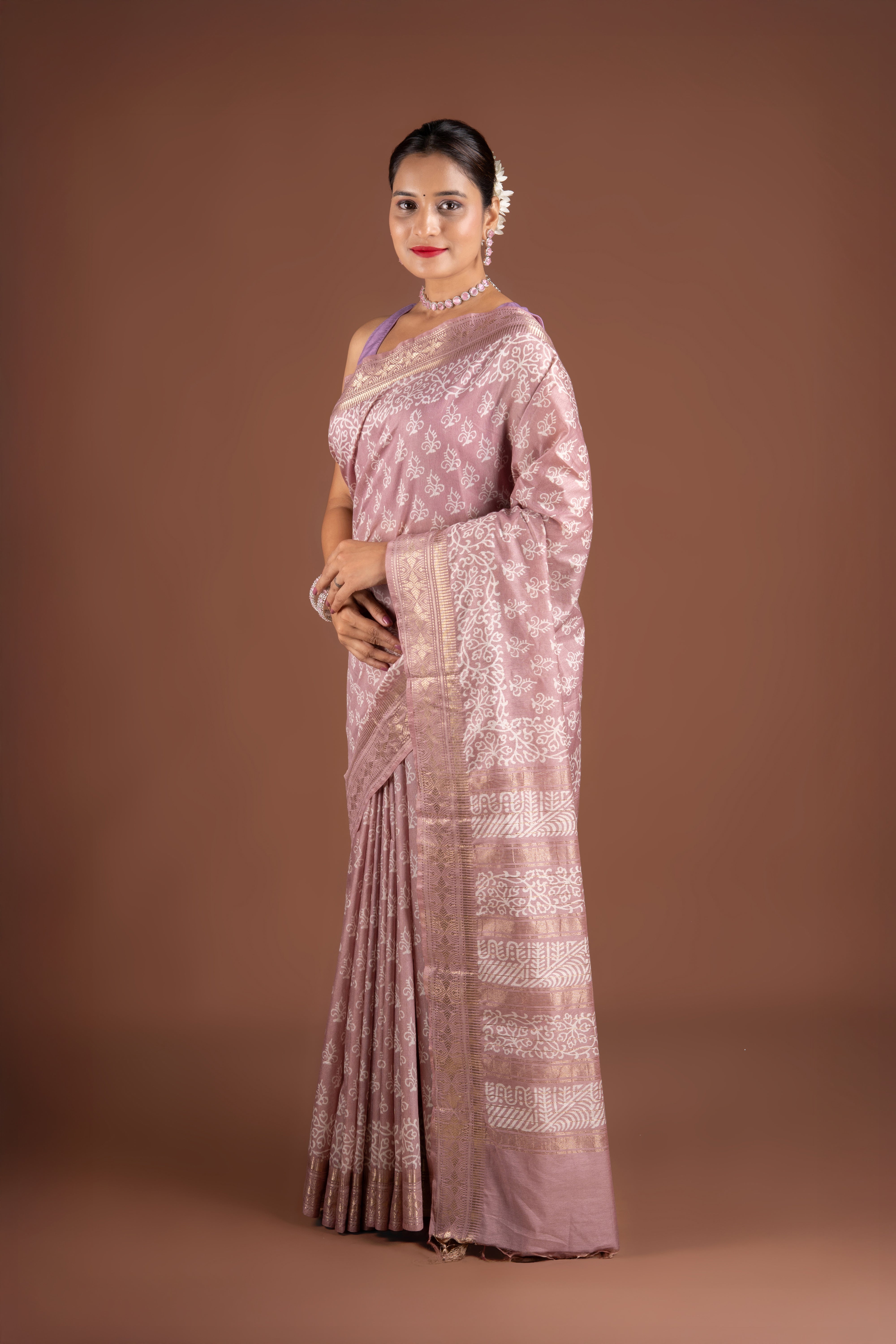 Pastel Pink Tussar Silk Saree