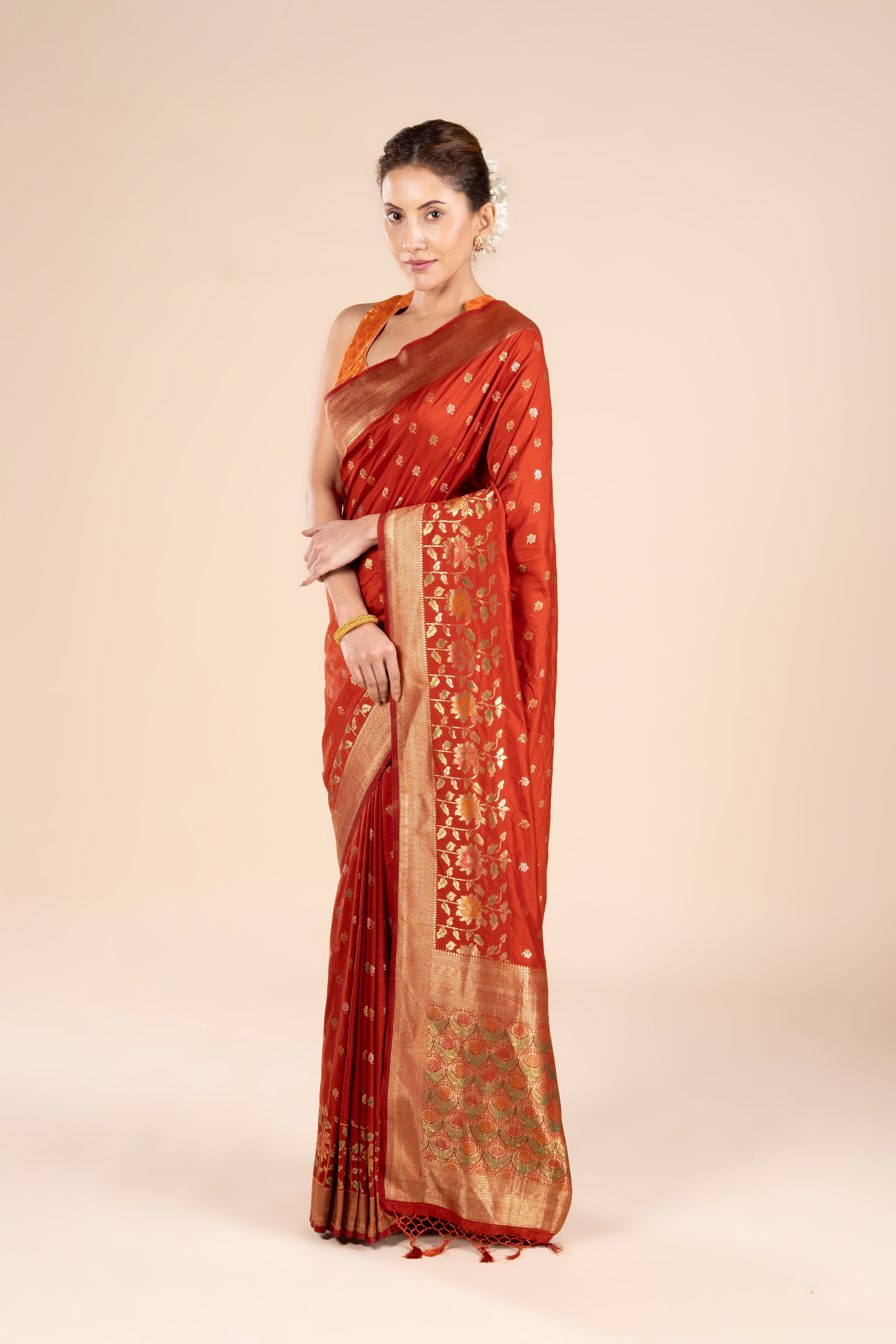 Rust Dola Silk Pashmina Saree