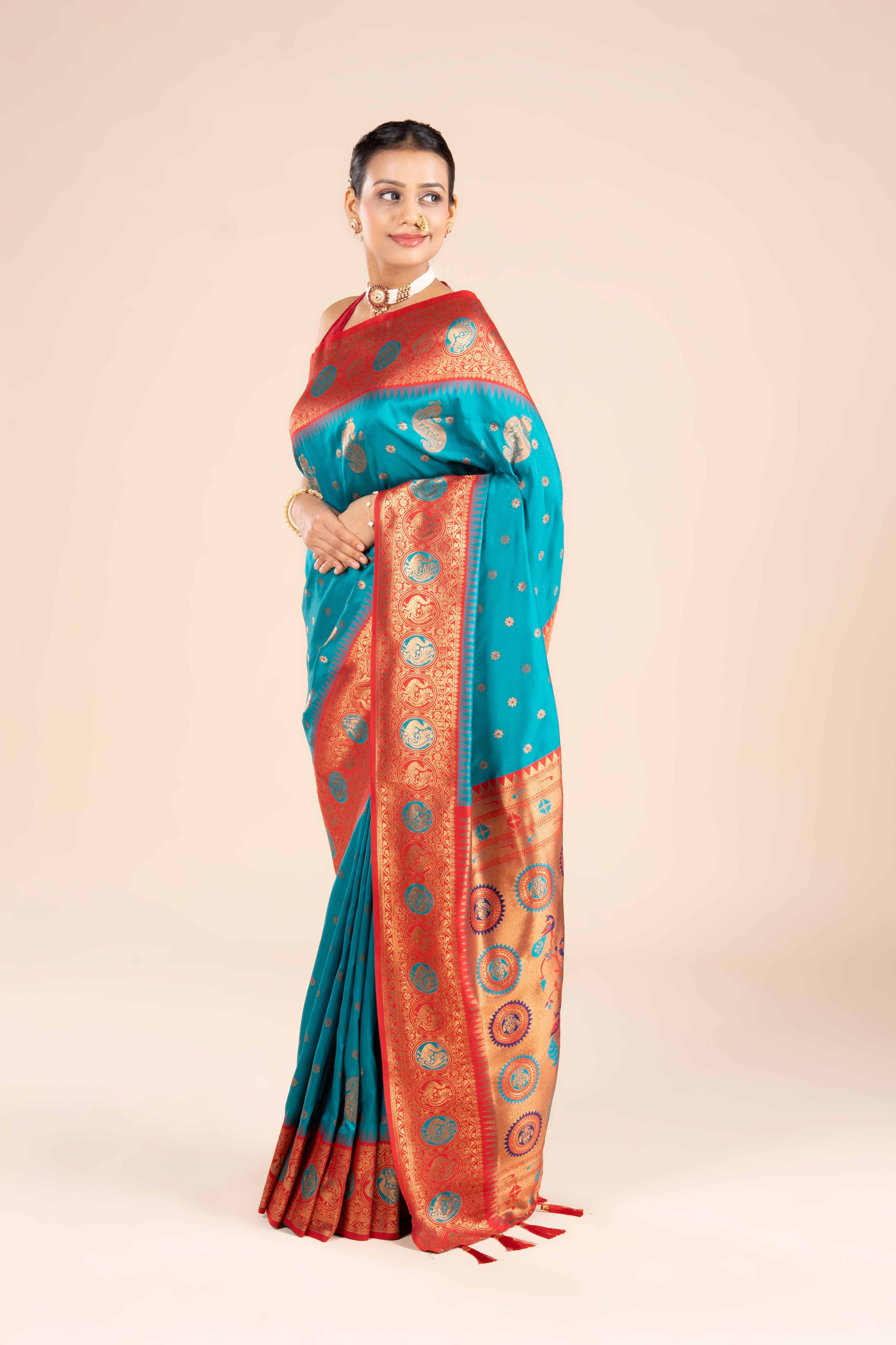 Sea Green Katan Silk Paithani Saree