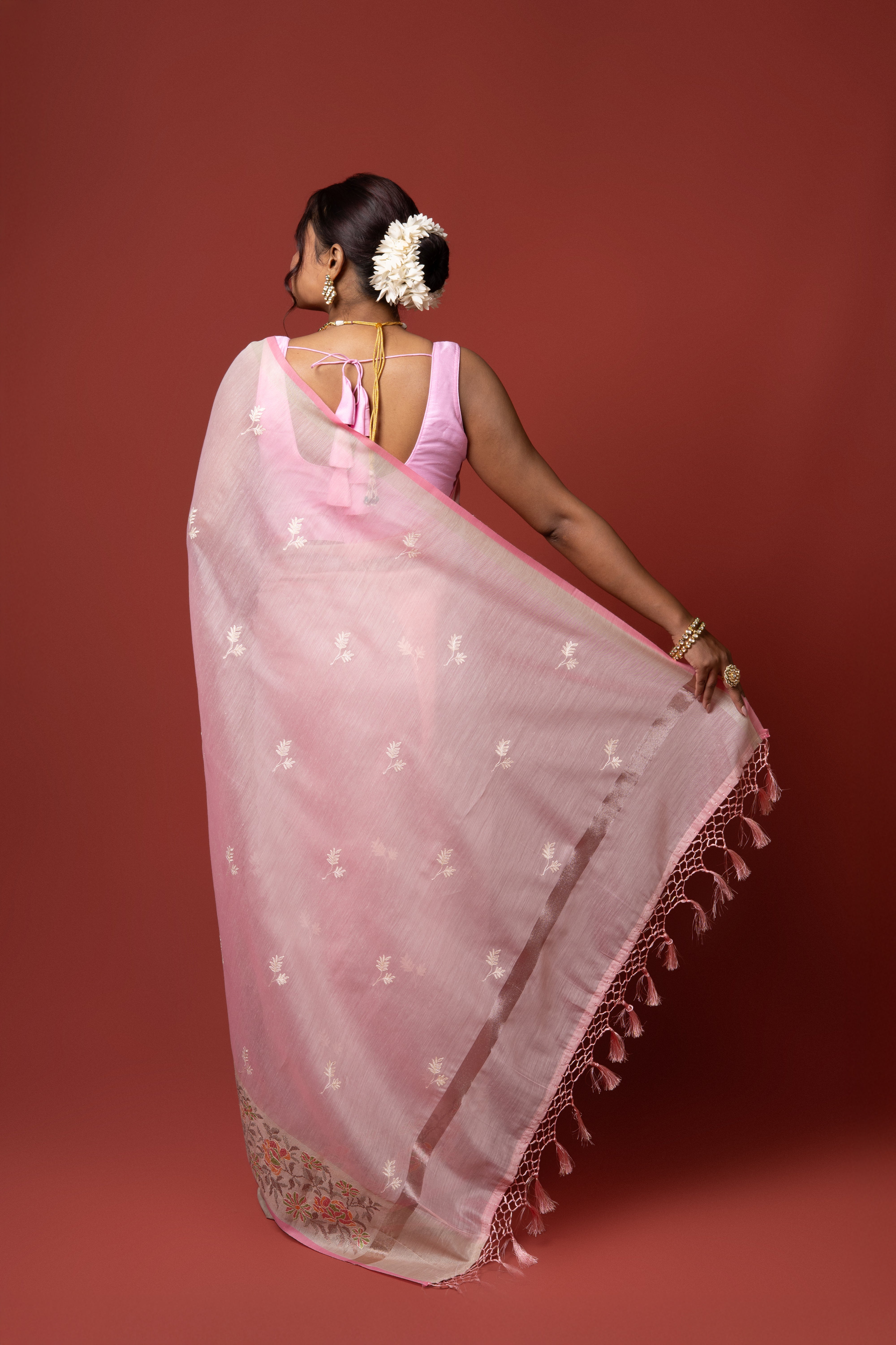Pastel Pink Cotton Saree with Thread Work