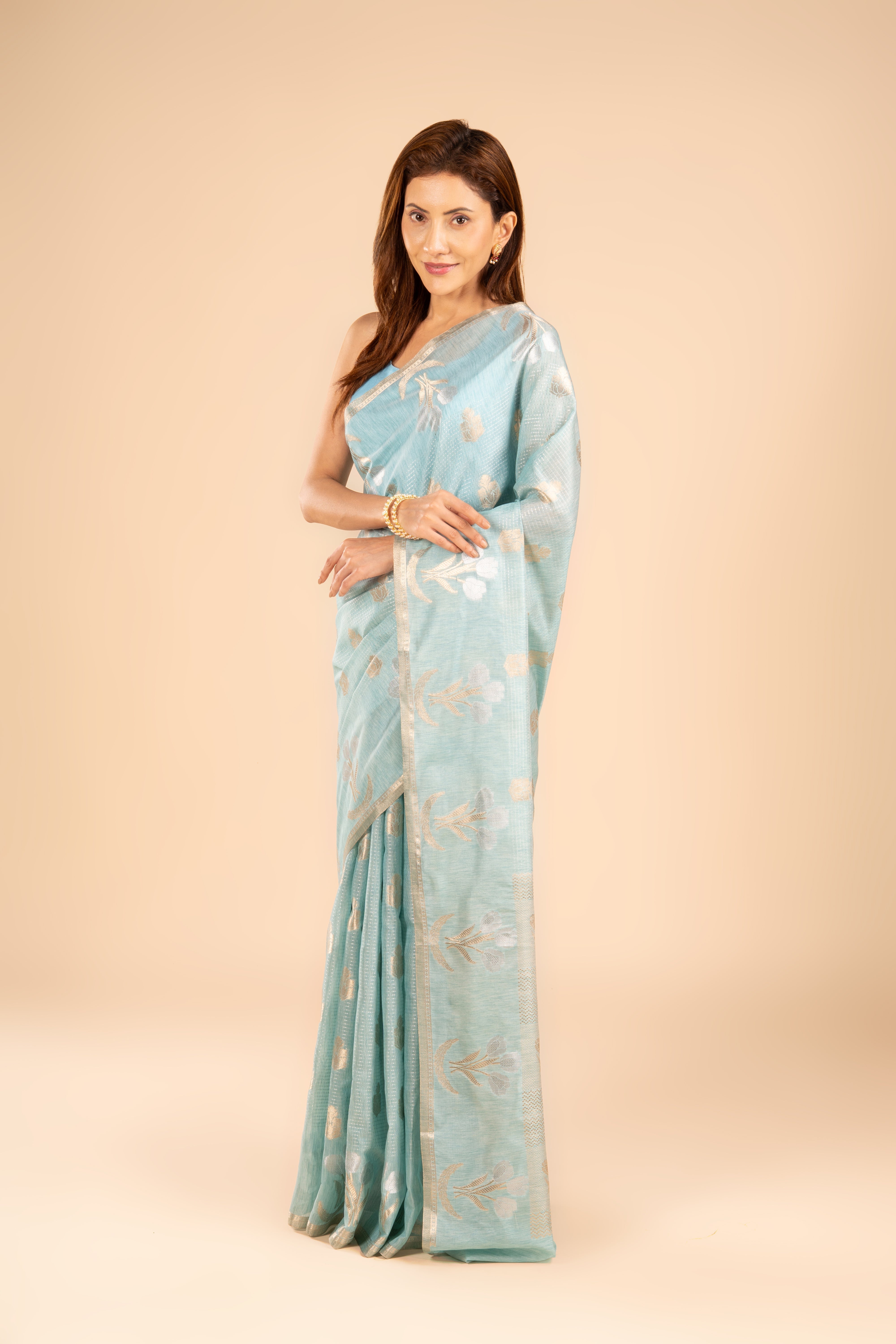 Pastel Blue Tussar Silk Saree