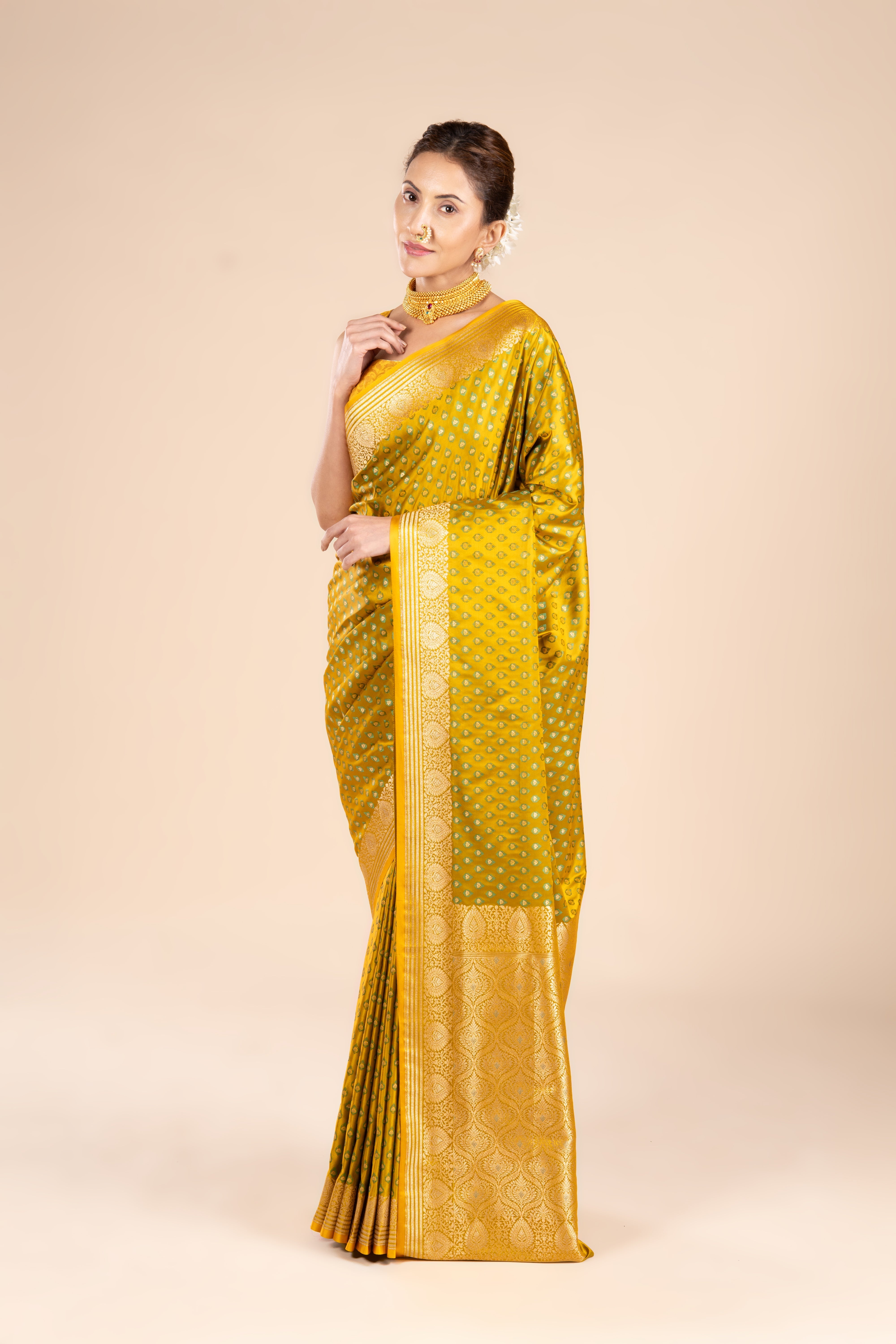 Mustard Yellow Soft Silk Banarasi Saree
