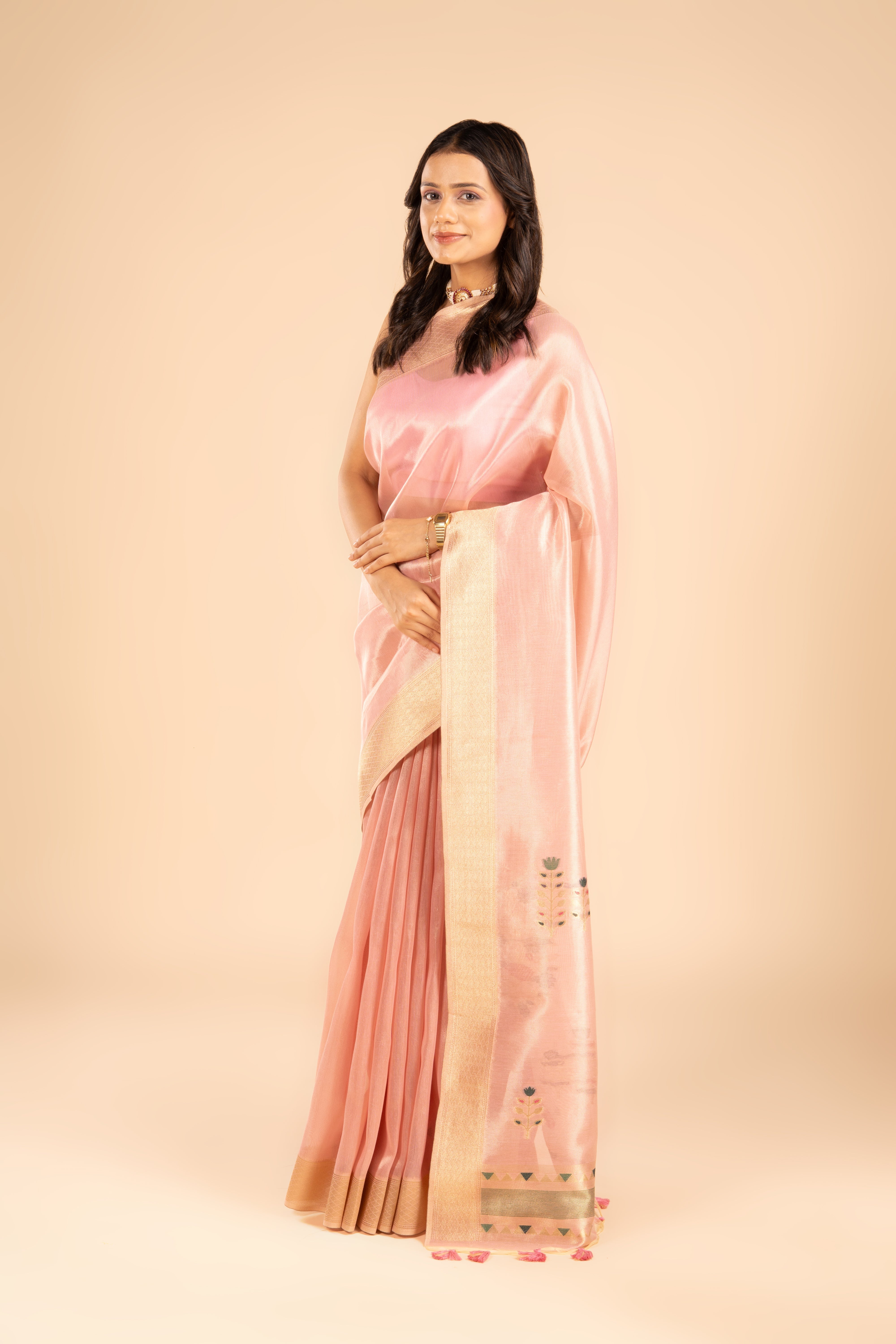 Pastel Pink Tissue Silk Saree