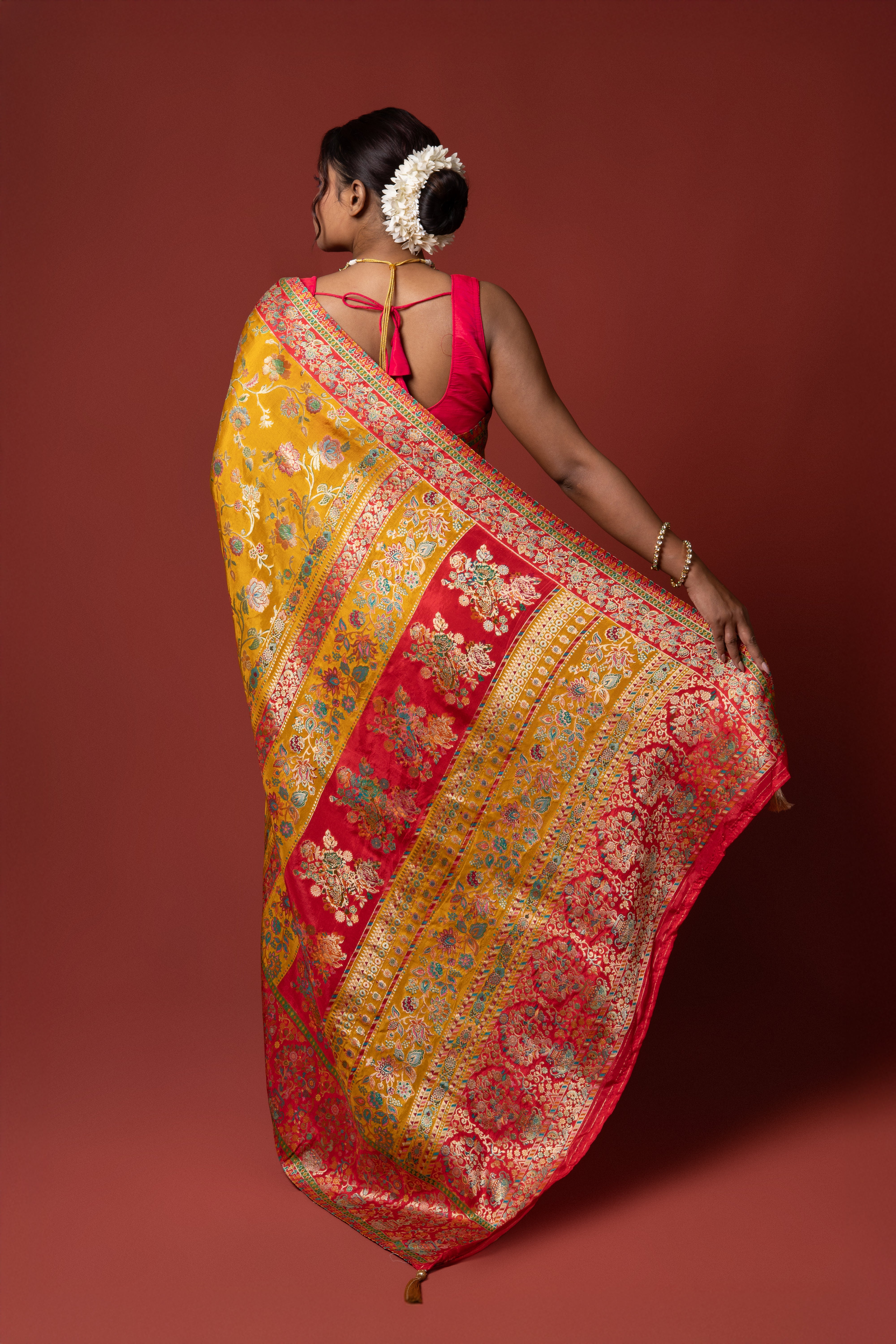 Mustard Yellow Katan Silk Saree