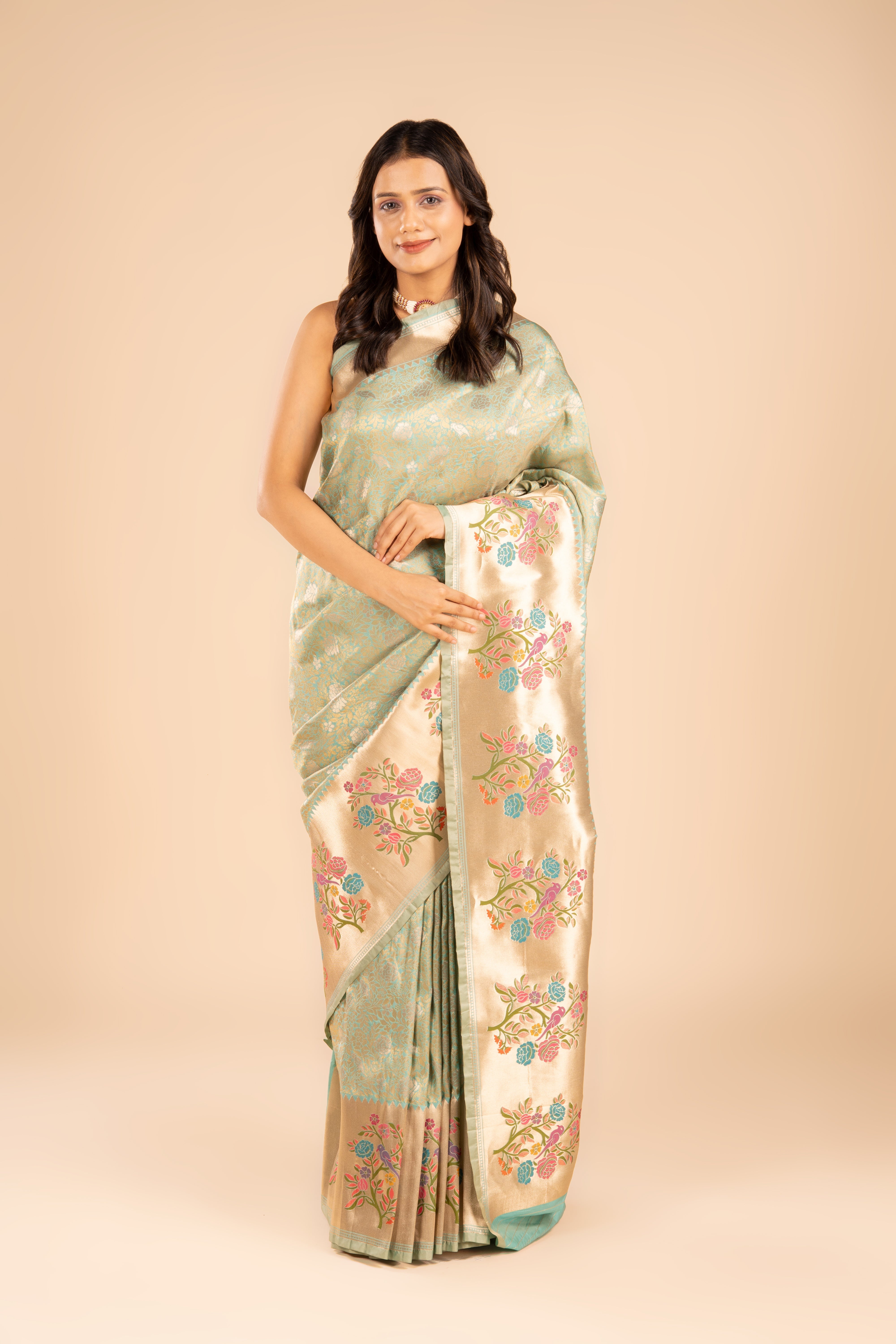 Sea Green Katan Silk Brocade Saree