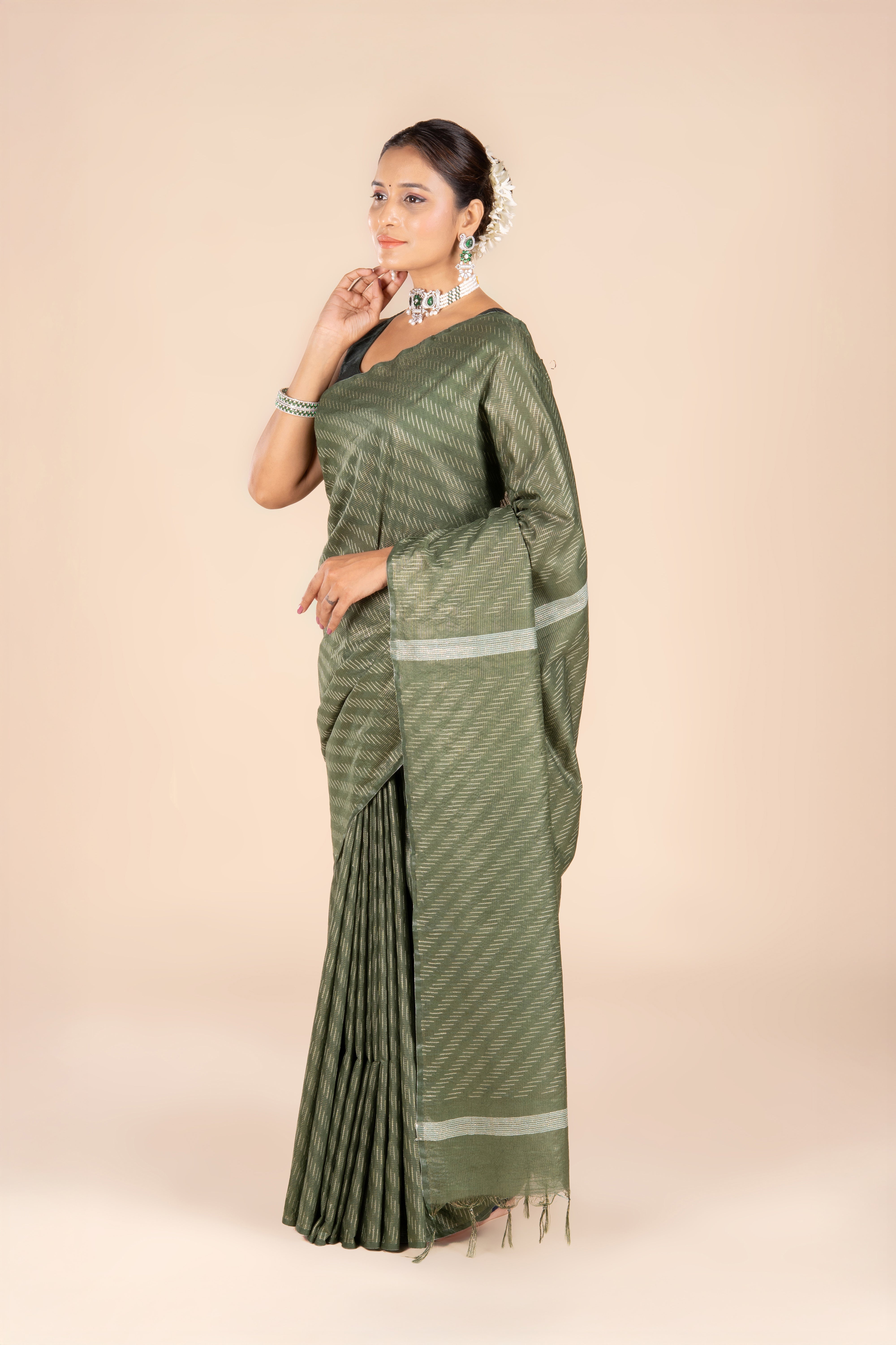 Green Tussar Silk Saree