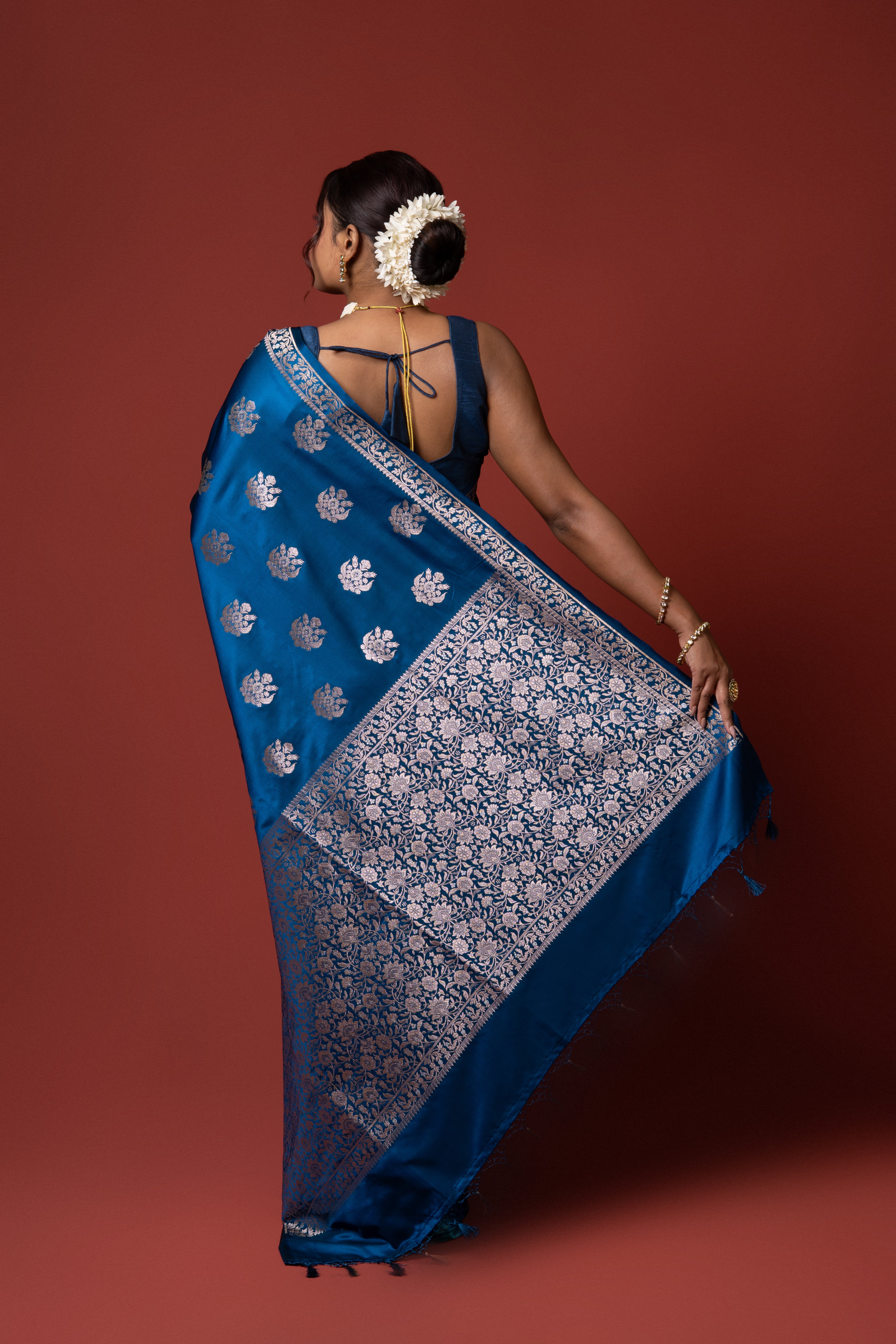 Dark Blue Katan Silk Banarasi Saree