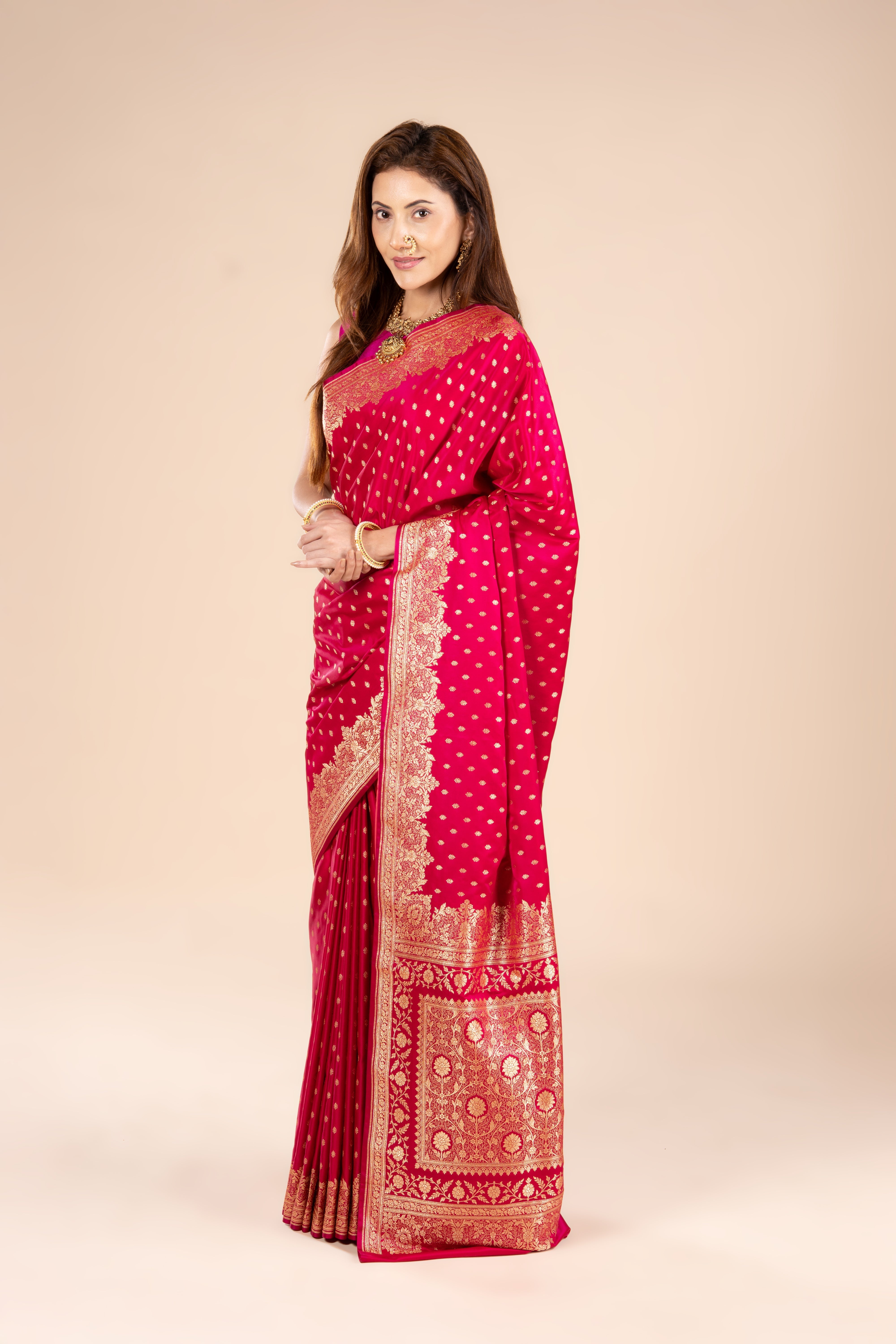 Rani Pink Soft Silk Banarasi Saree