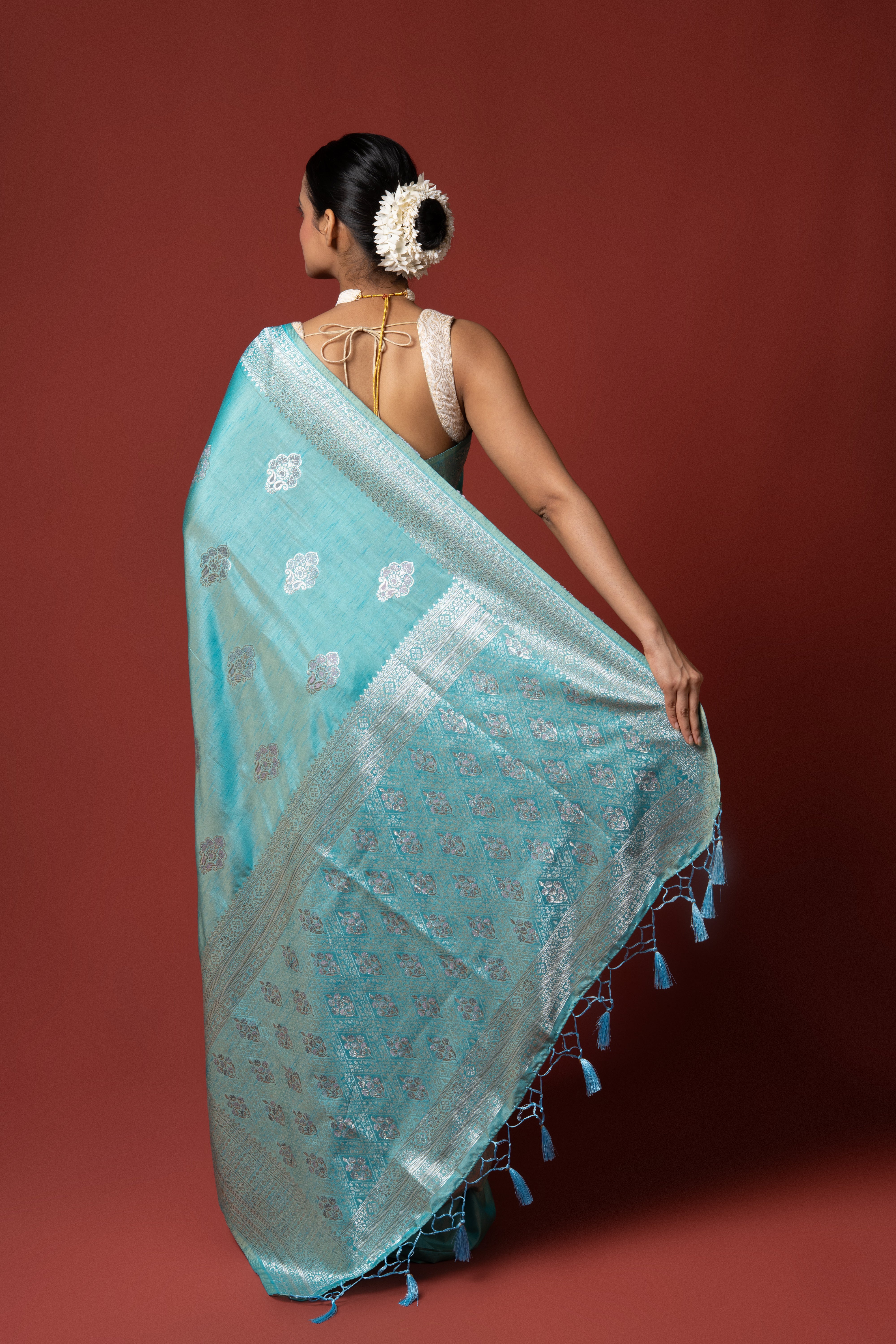 Pastel Blue Tissue Silk Saree