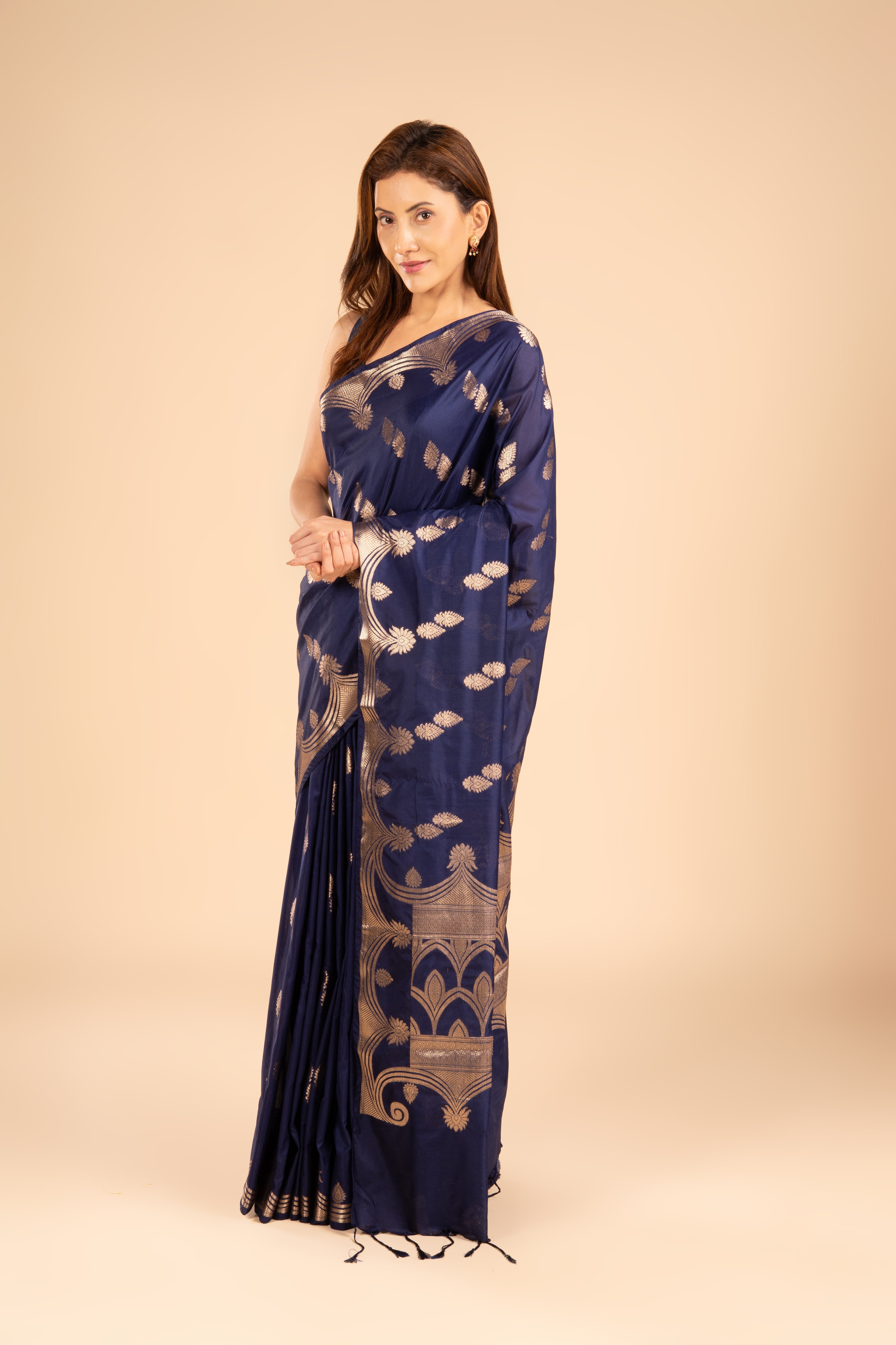 Midnight Blue Katan Silk Banarasi Saree