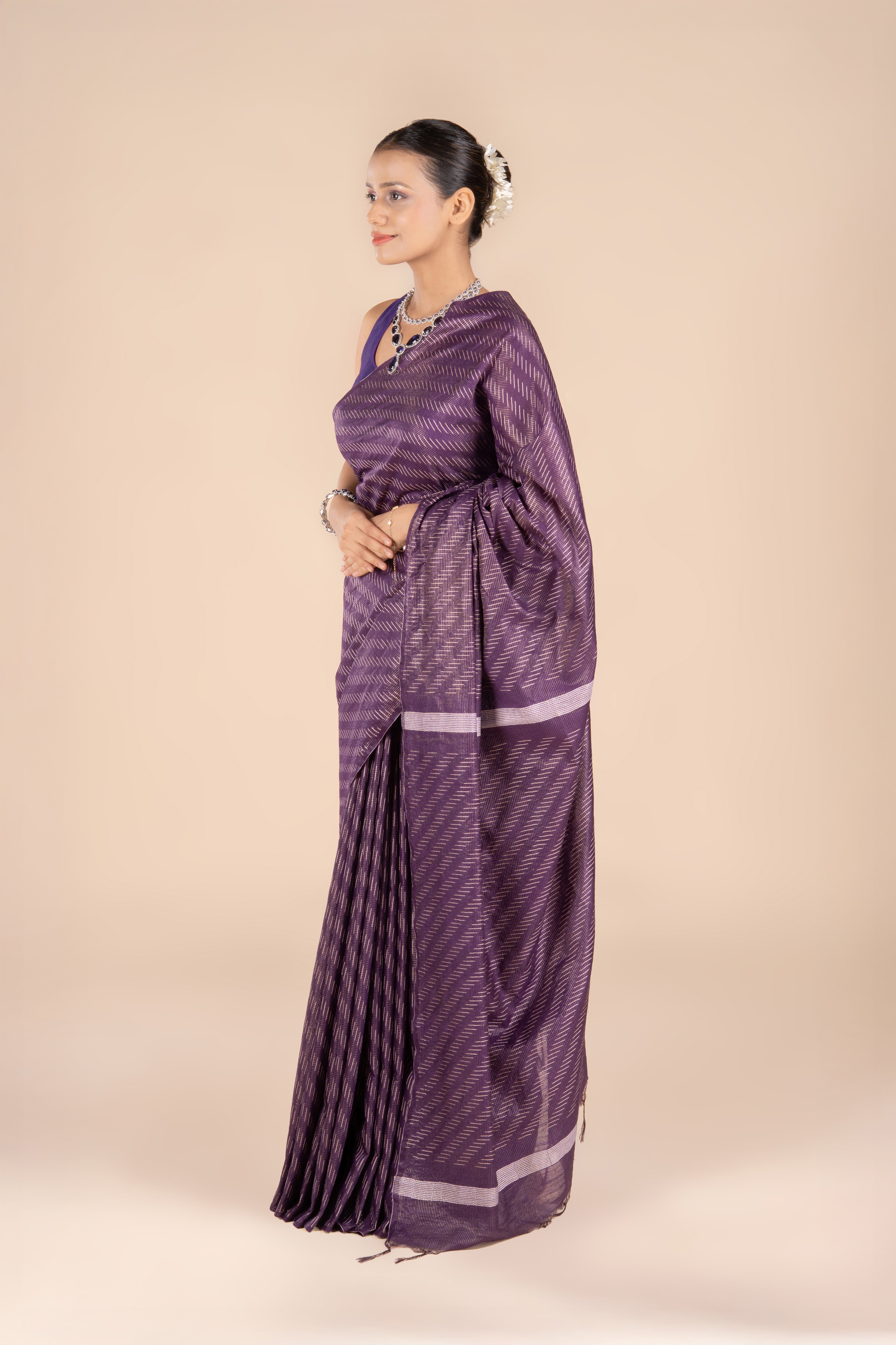 Purple Tussar Silk Saree