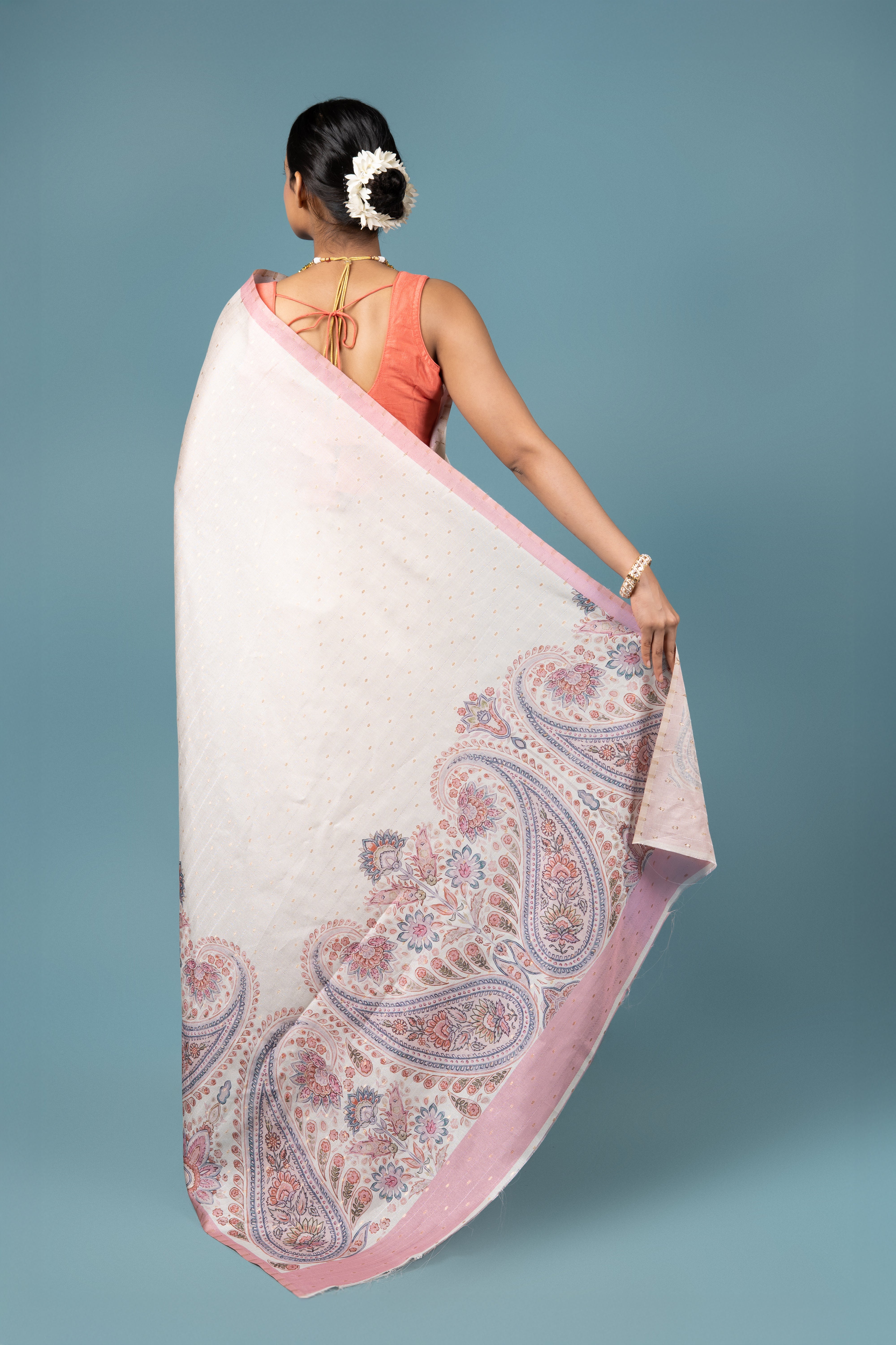Cream Tussar Silk Saree